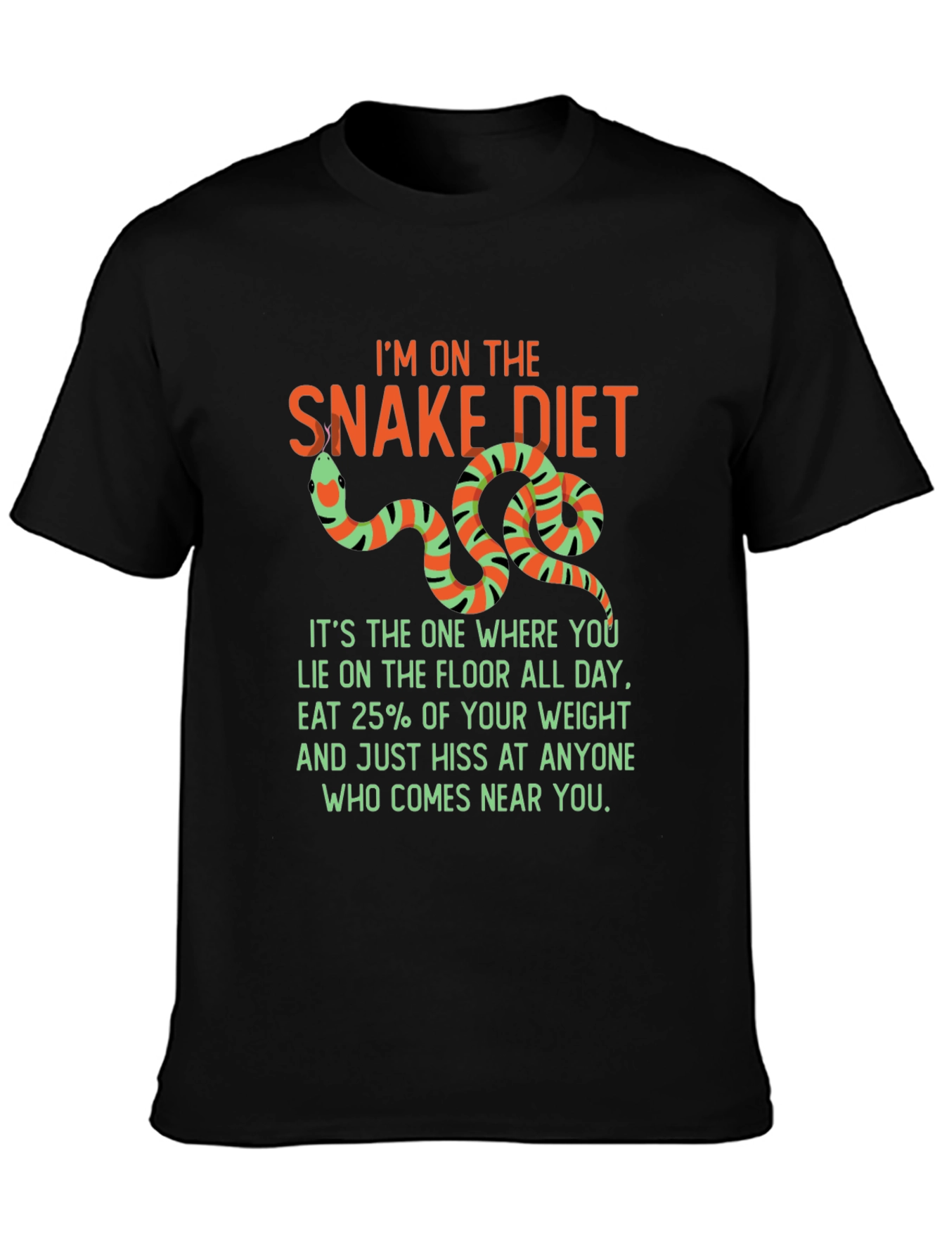 Black Funny Snake Diet T-Shirt view 3
