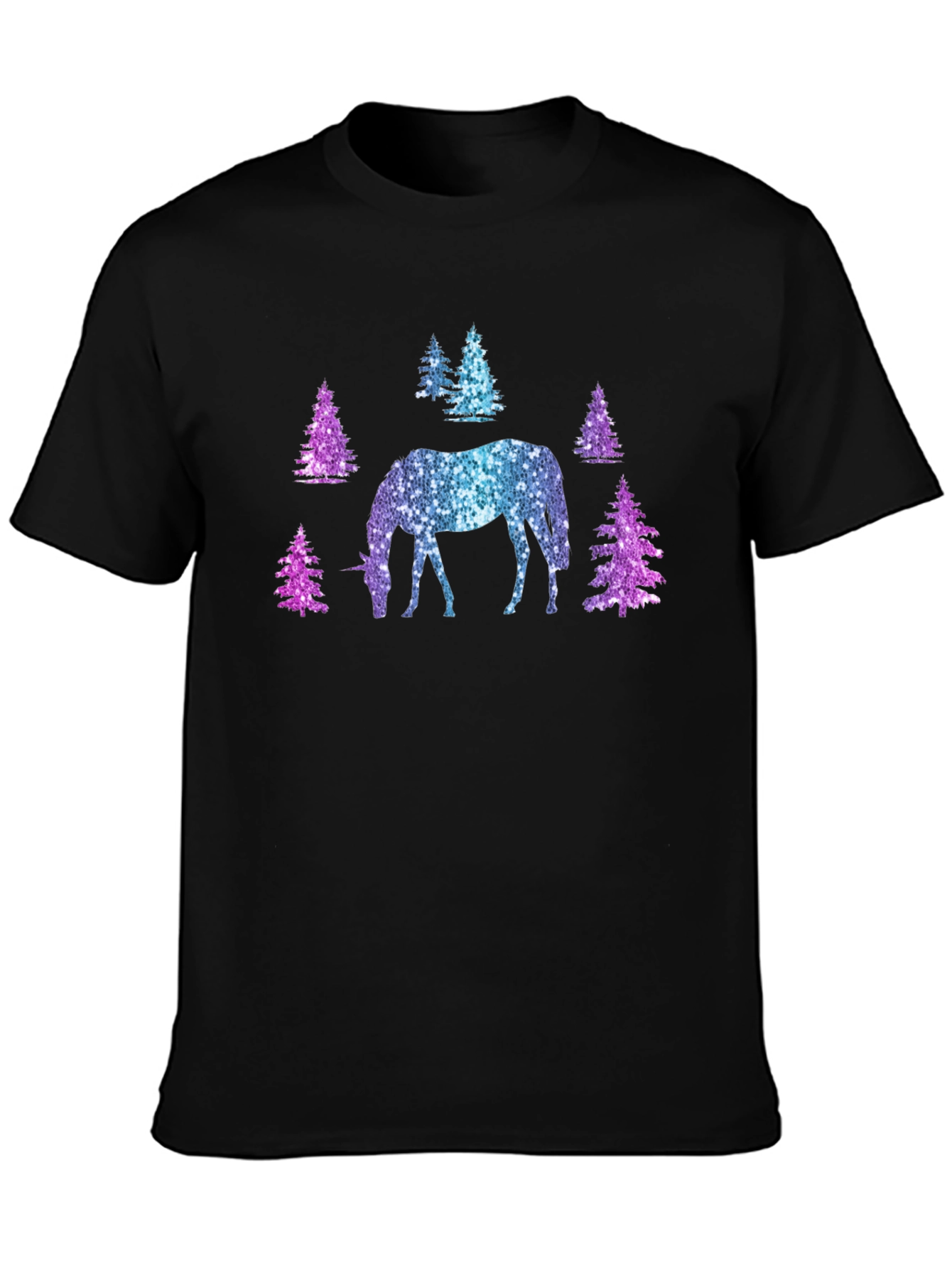 Black Unicorn Forest Glitter T-Shirt - Magical Sparkle Tee view 3