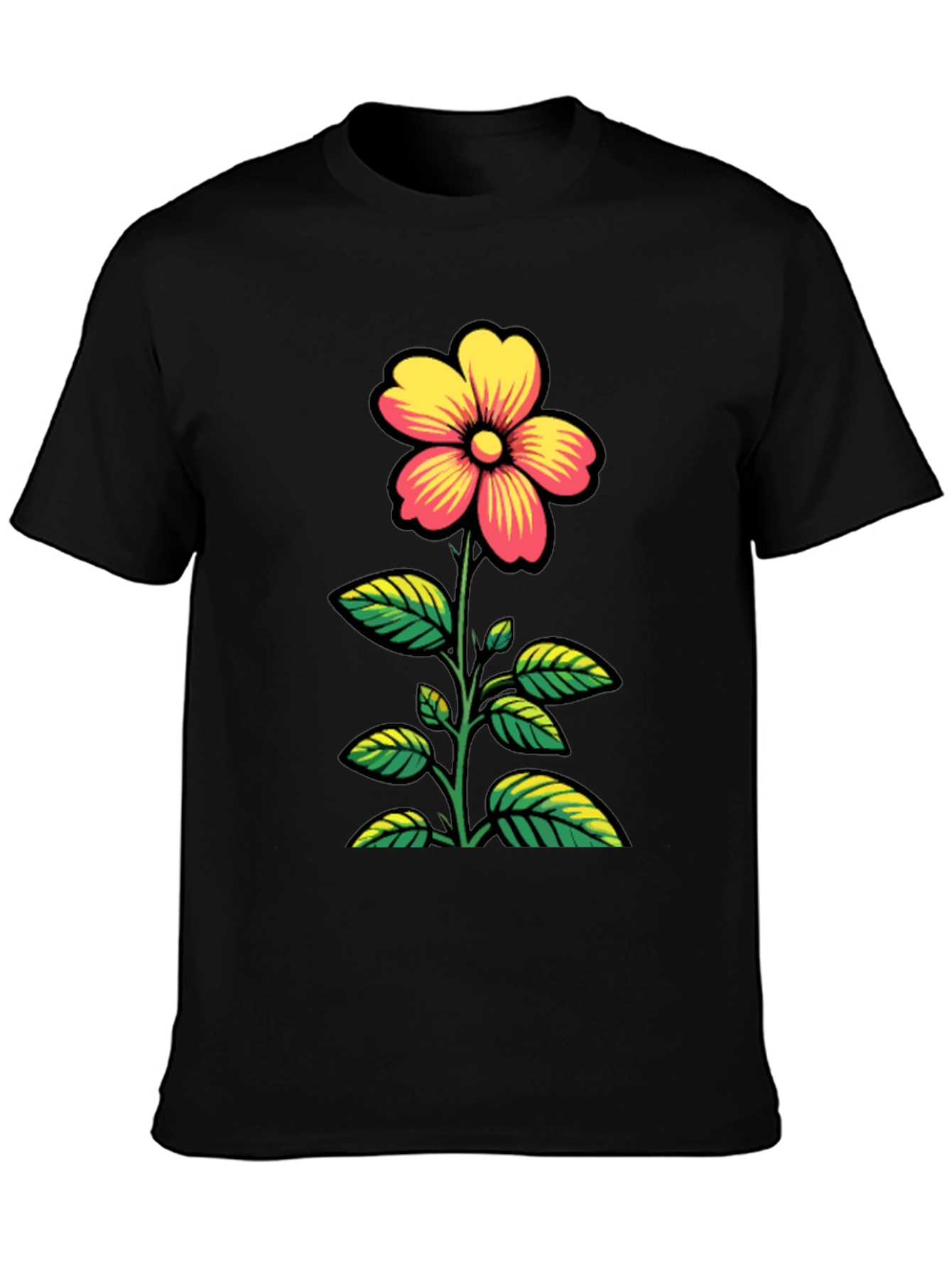 Black Floral Graphic T-Shirt - Black Cotton Tee view 3