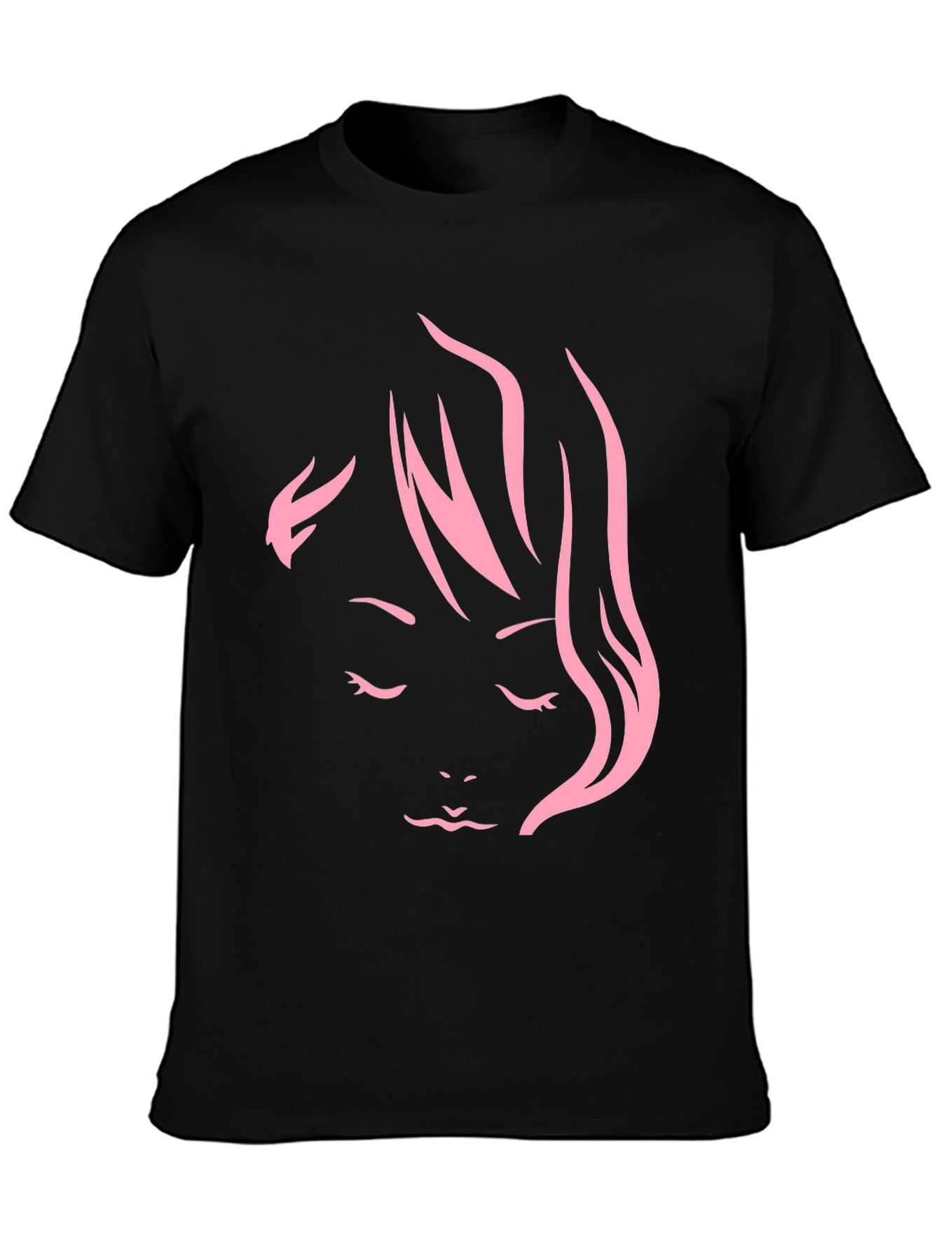 Black Minimalist Pink Woman Face Graphic Tee view 3