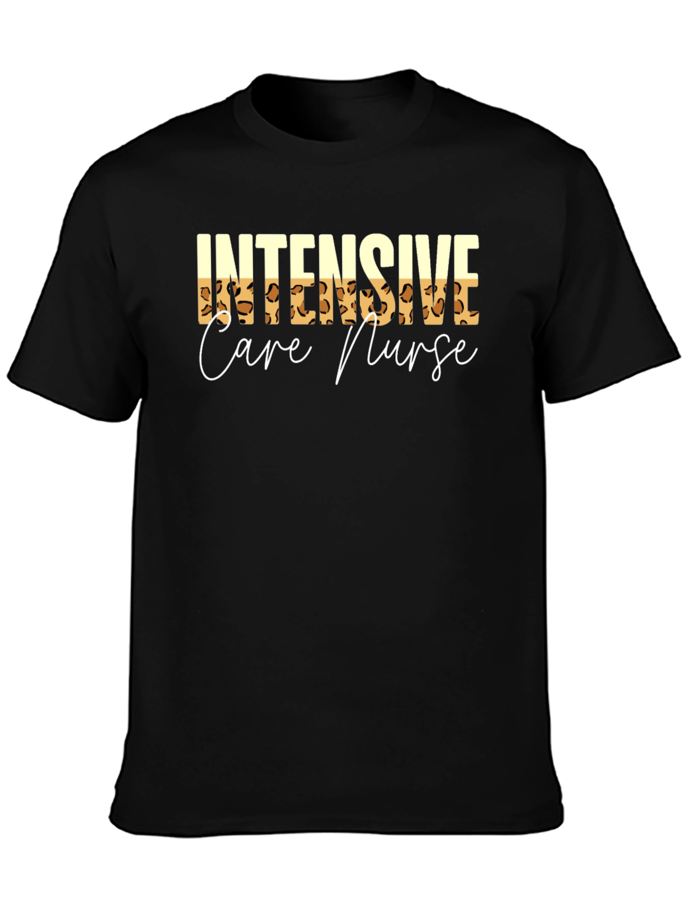 Black Intensive Care Nurse Leopard Print T-Shirt view 3