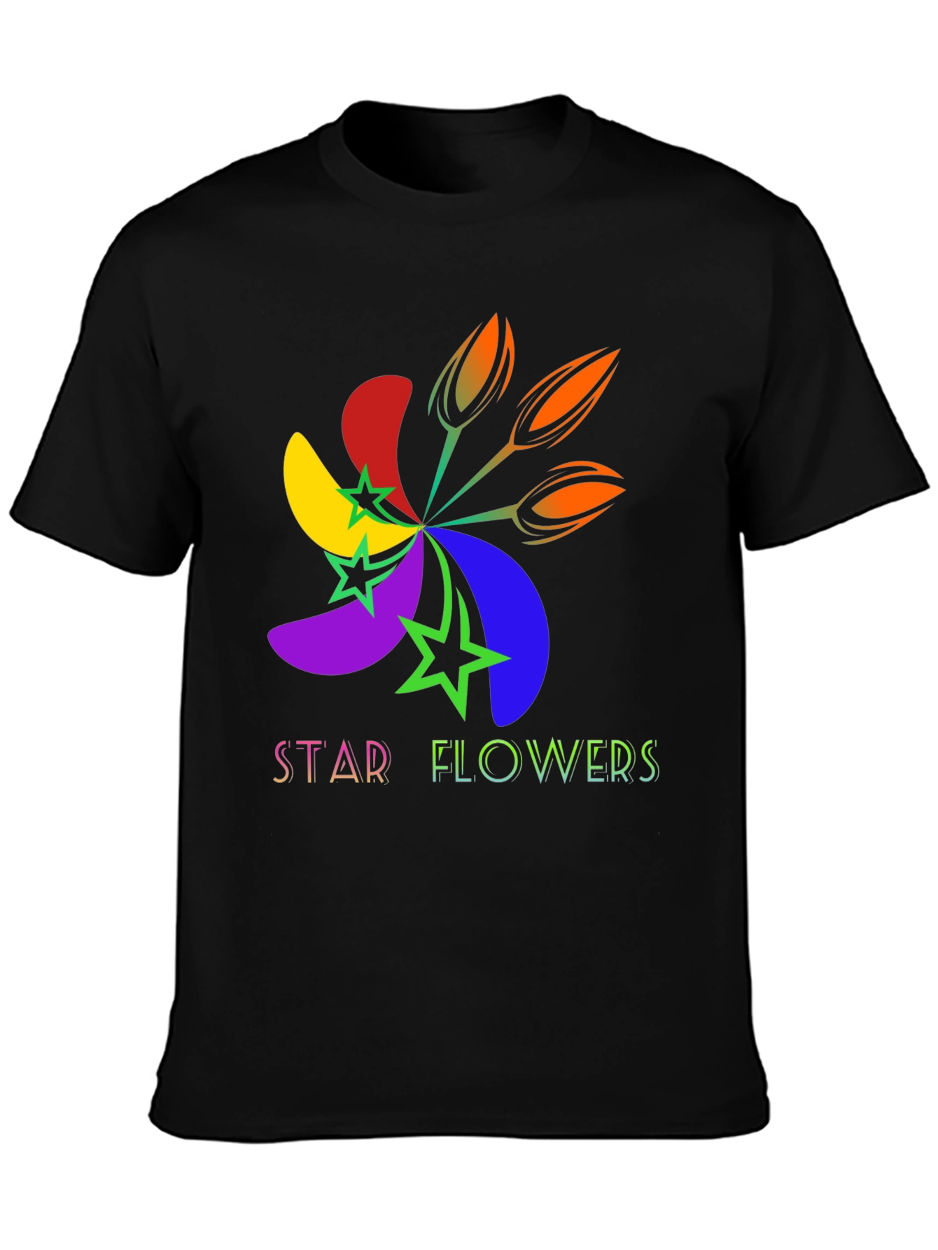 Black Star Flowers Graphic Tee - Bold & Bright Design view 3
