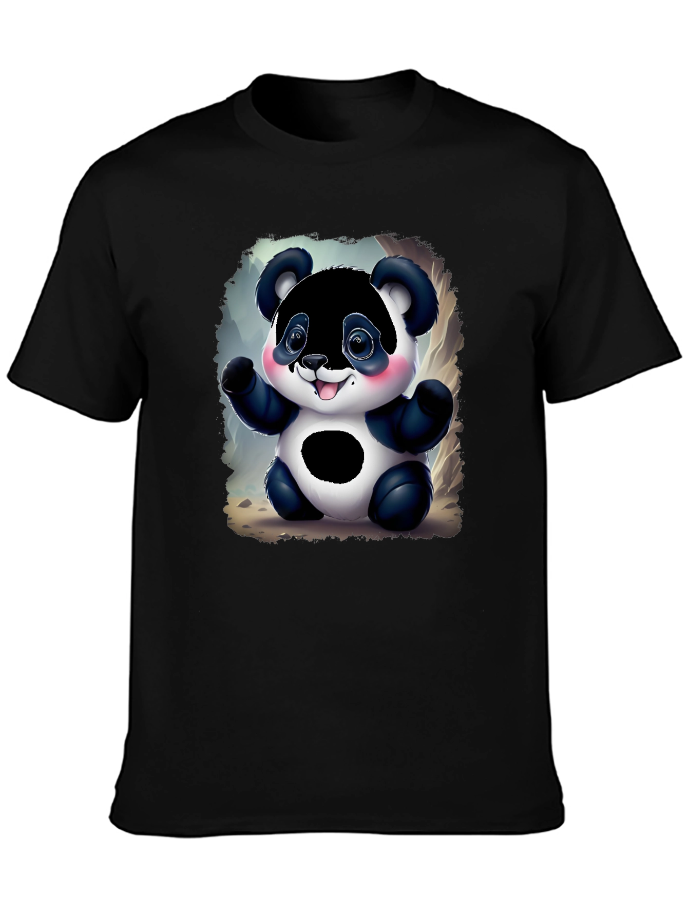 Black Cute Panda Bear Graphic Tee - Black Unisex Shirt view 3