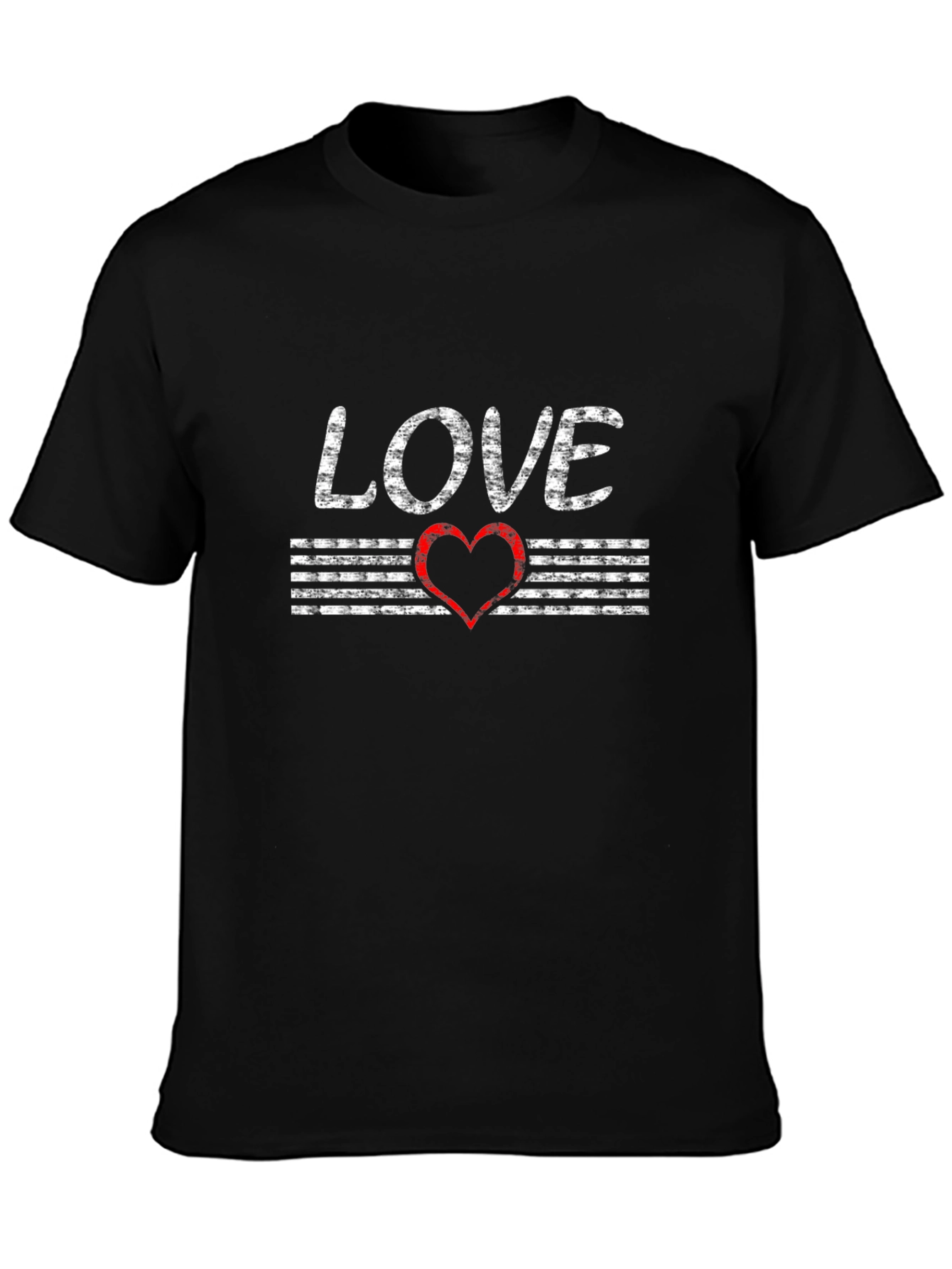 Black Love Graphic T-Shirt - Distressed Heart Design view 3