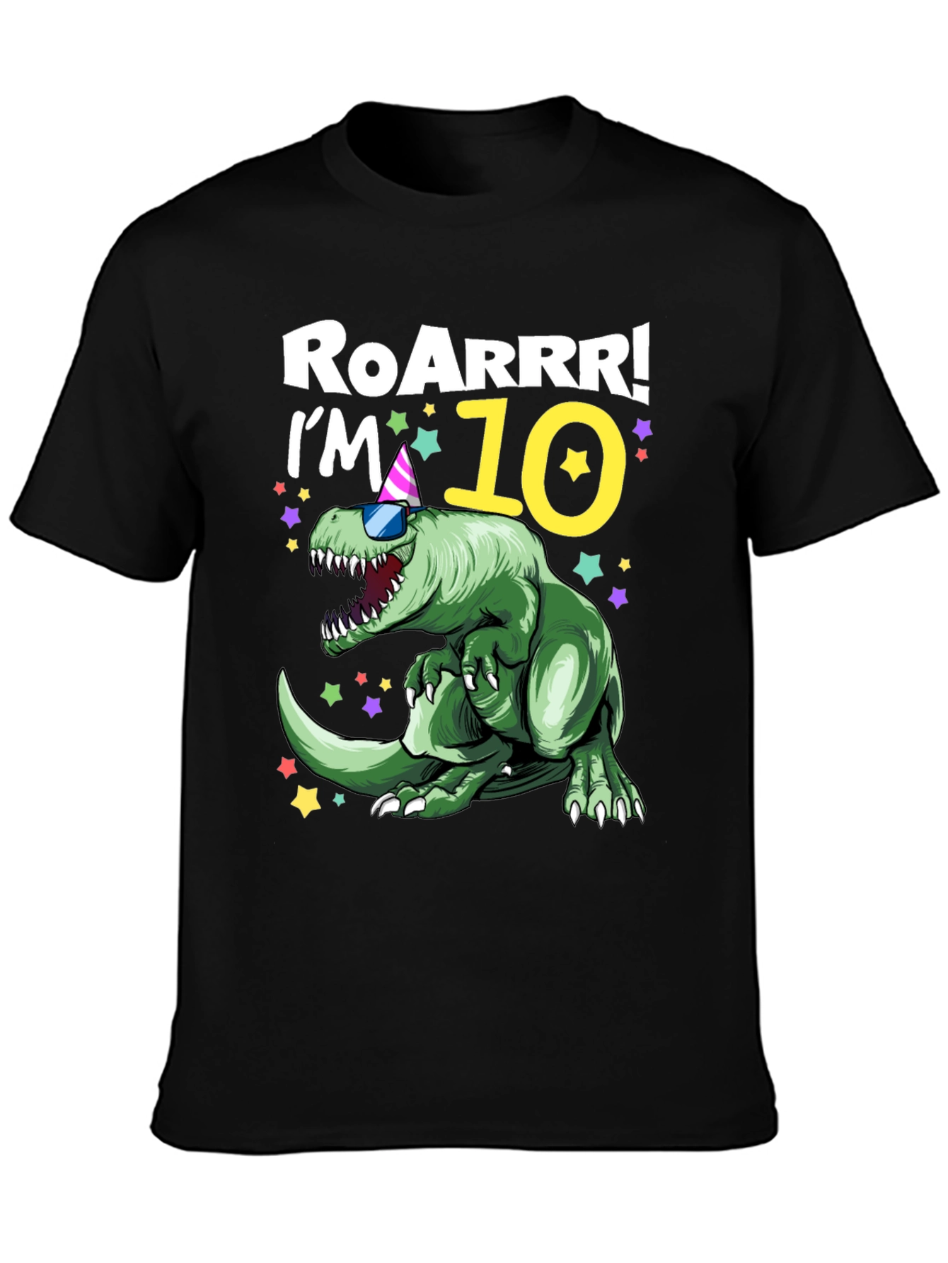 Black Roarrr! I'm 10 Dinosaur T-Shirt view 3