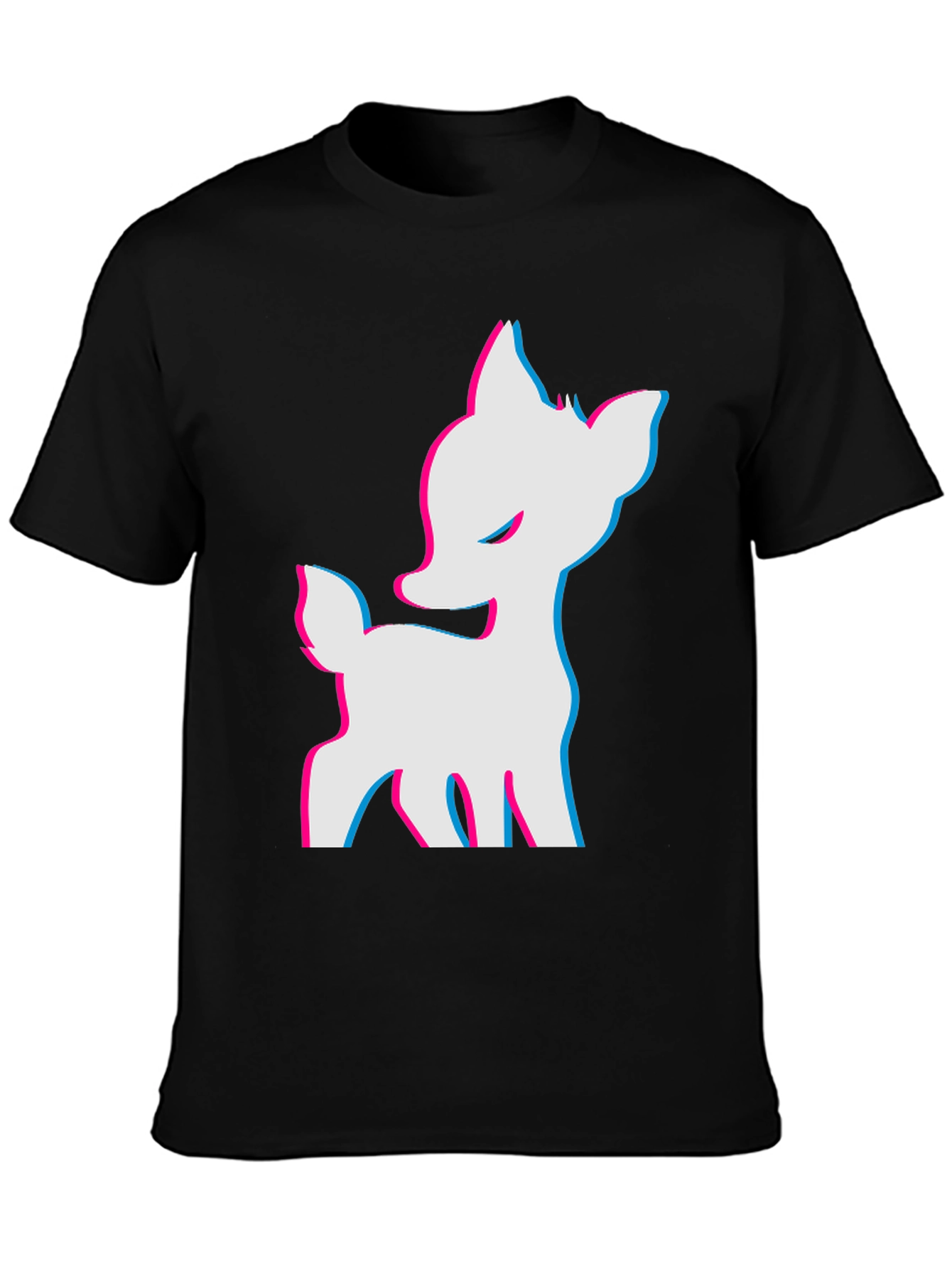 Black Cool 3D Deer Graphic Black T-Shirt view 3