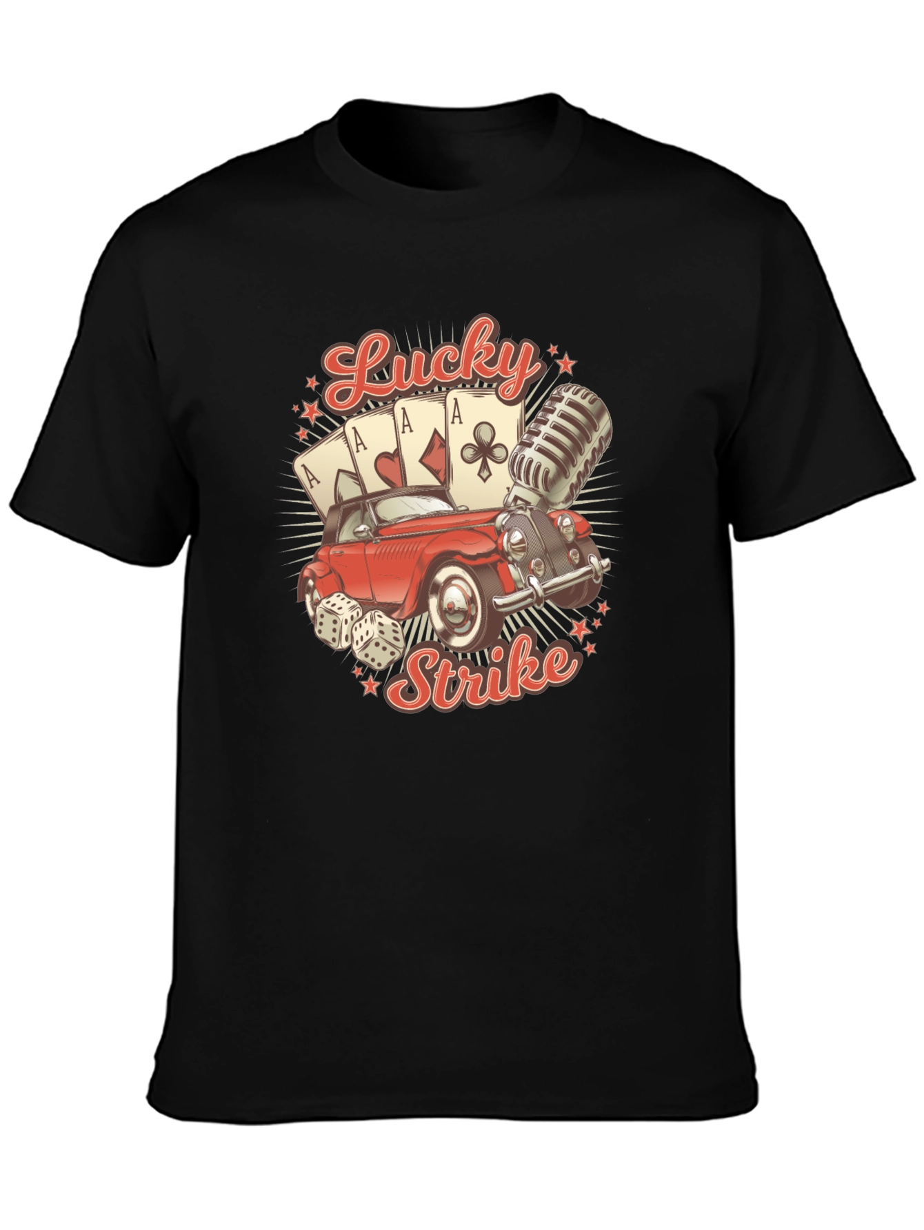 Black Lucky Strike T-Shirt - Vintage Car & Casino Design view 3