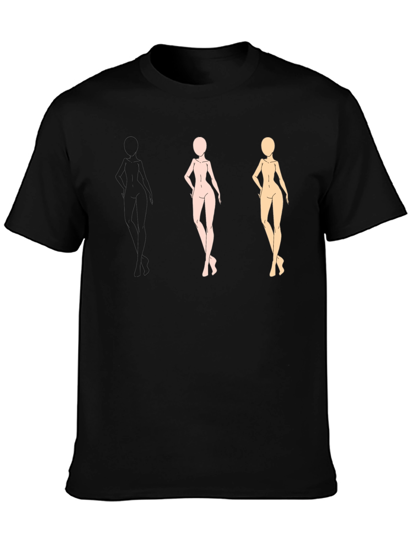 Black Trendy Black Tee with Figure Sketches view 3