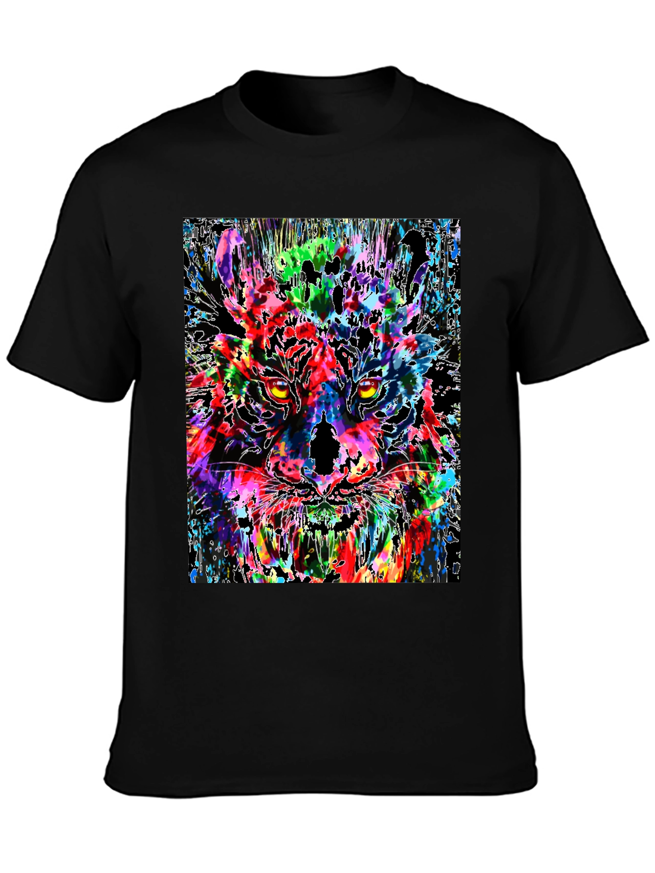 Black Colorful Tiger Graphic Print Men's Black T-Shirt view 3