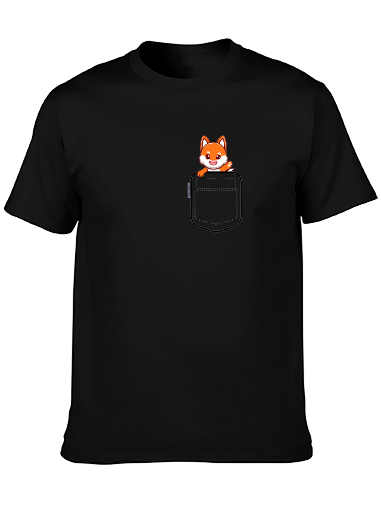 Black Fox in Pocket Black T-Shirt - Cute Graphic Tee view 3