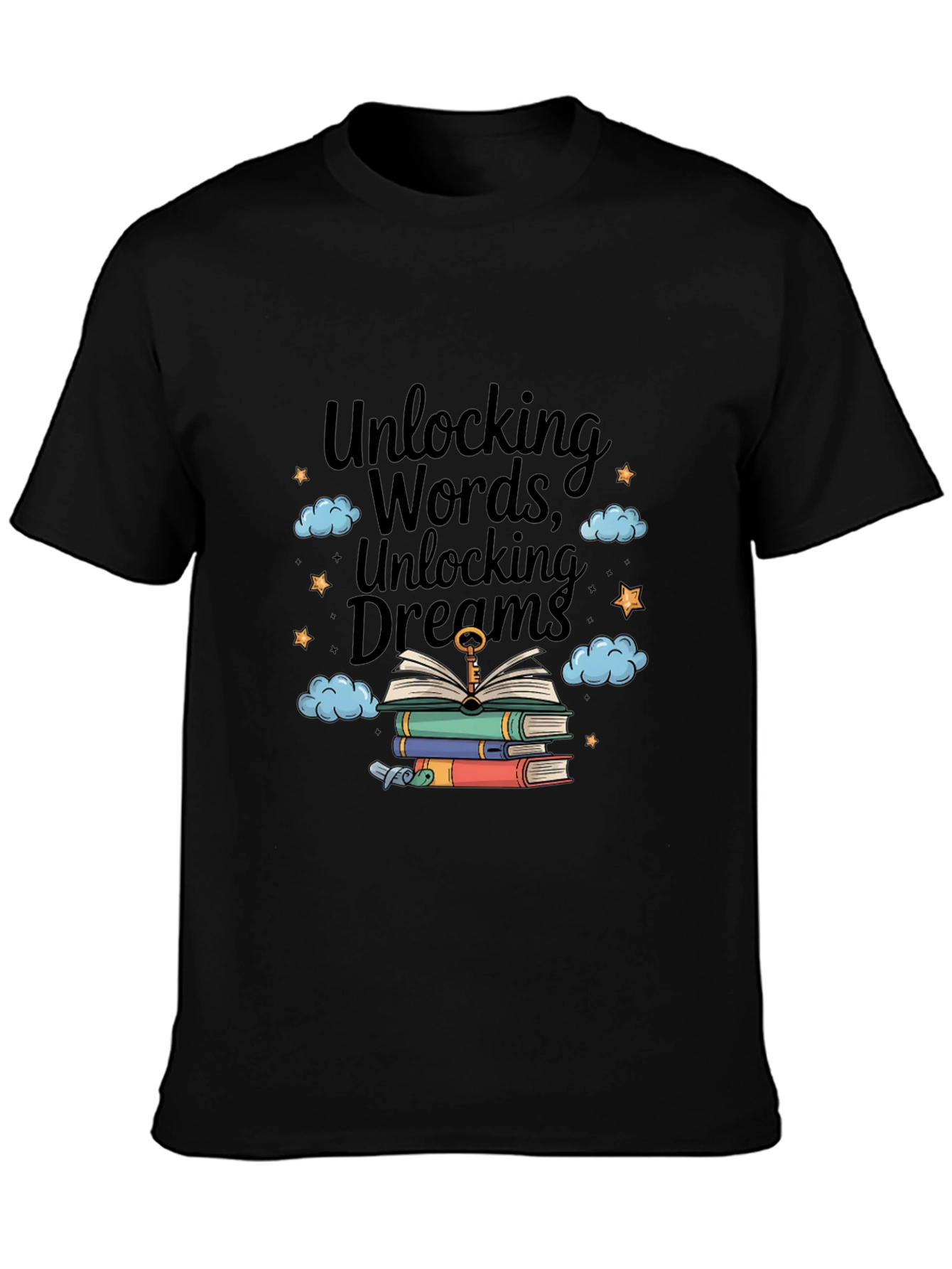 Black Unlocking Words & Dreams T-Shirt view 3