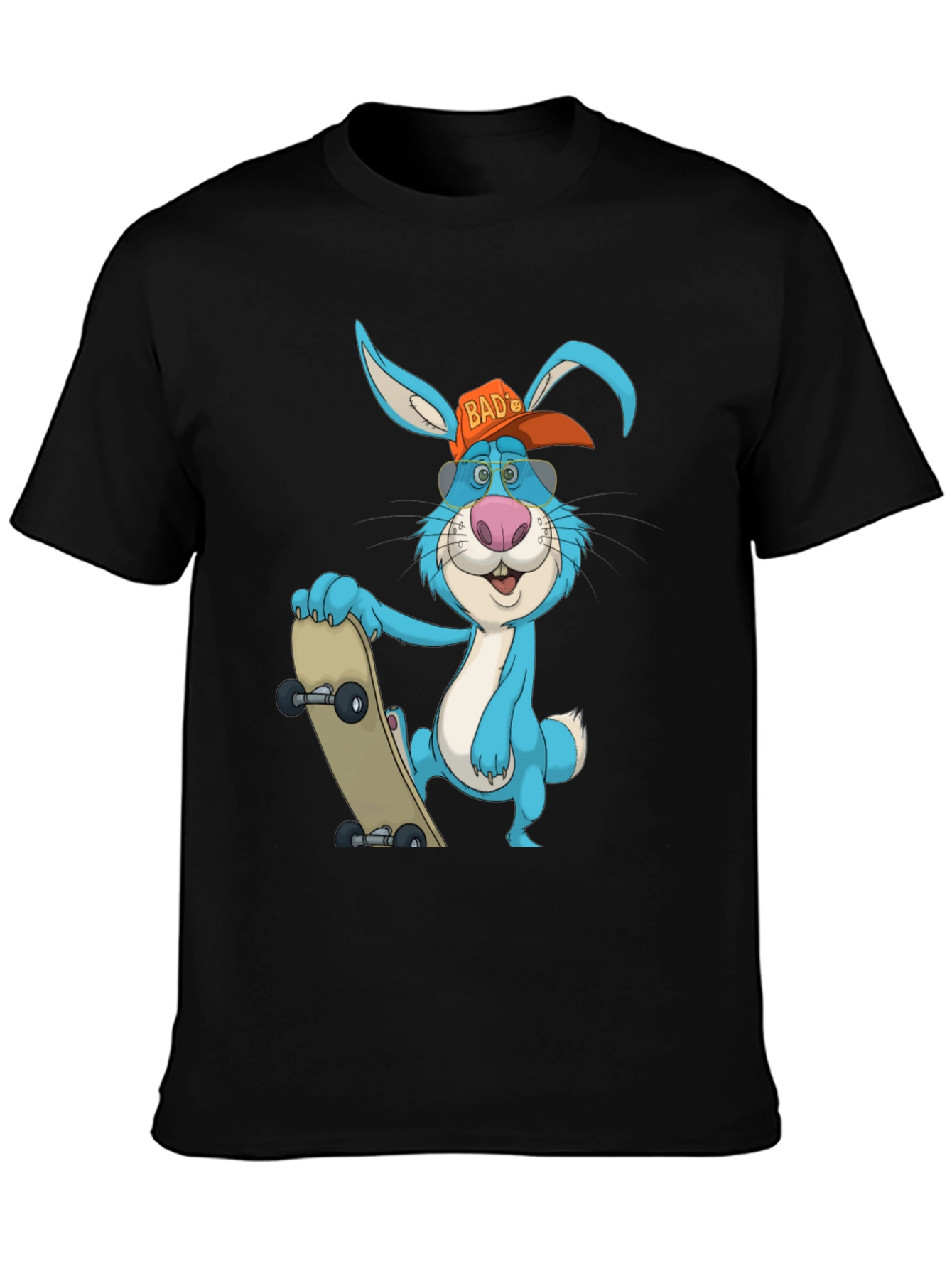 Black Cool Rabbit Skateboarder Graphic T-Shirt view 3