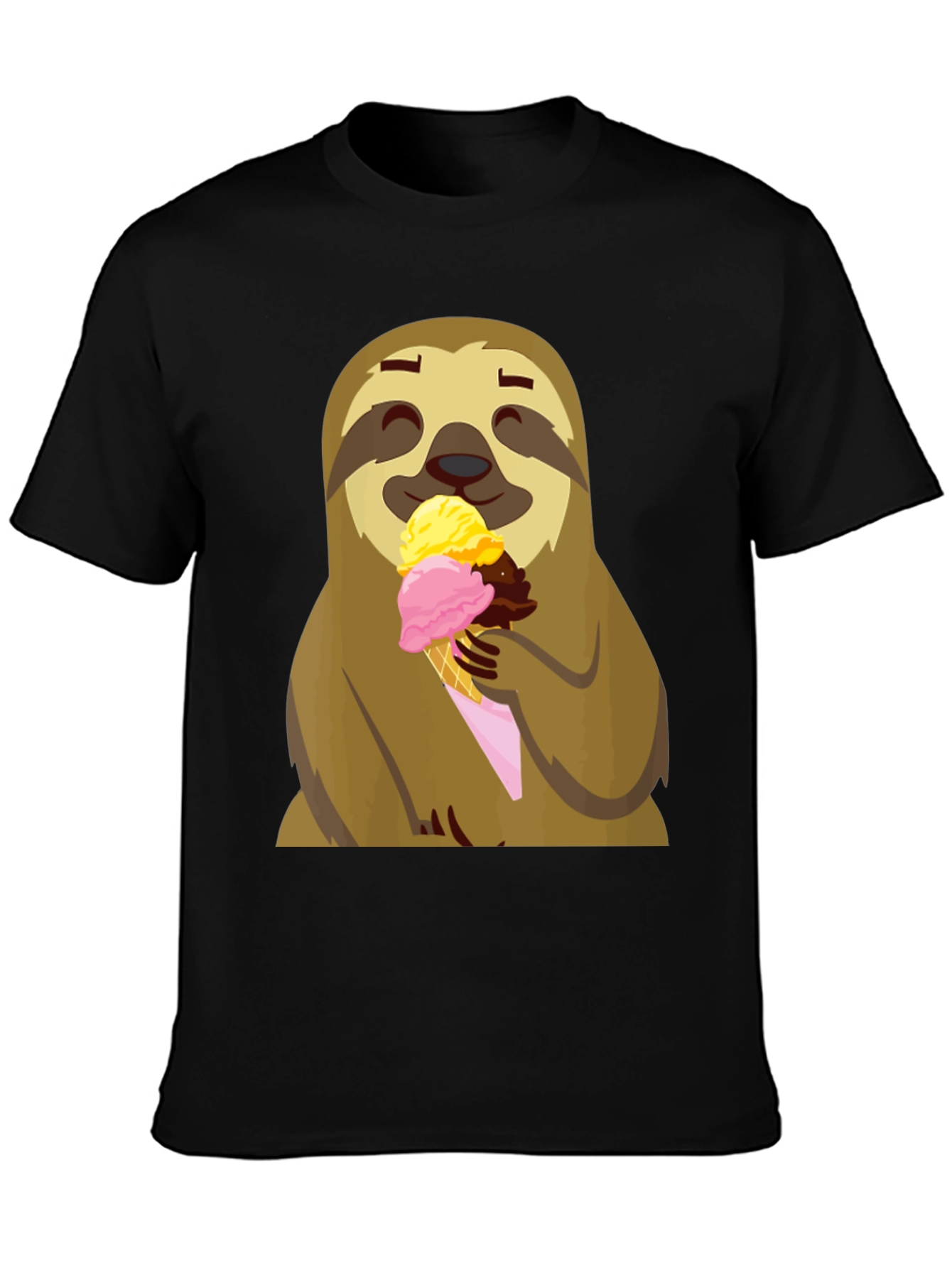 Black Sloth Eating Ice Cream Graphic Tee - Black view 3