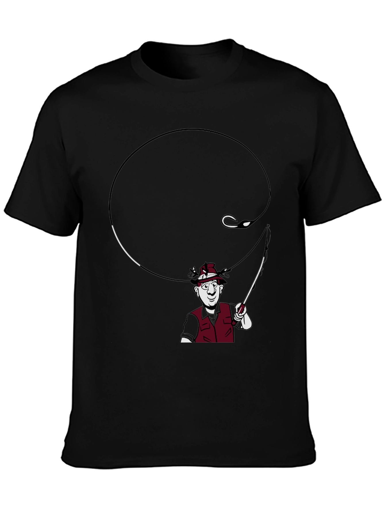 Black Fishing Cartoon Graphic T-Shirt view 3