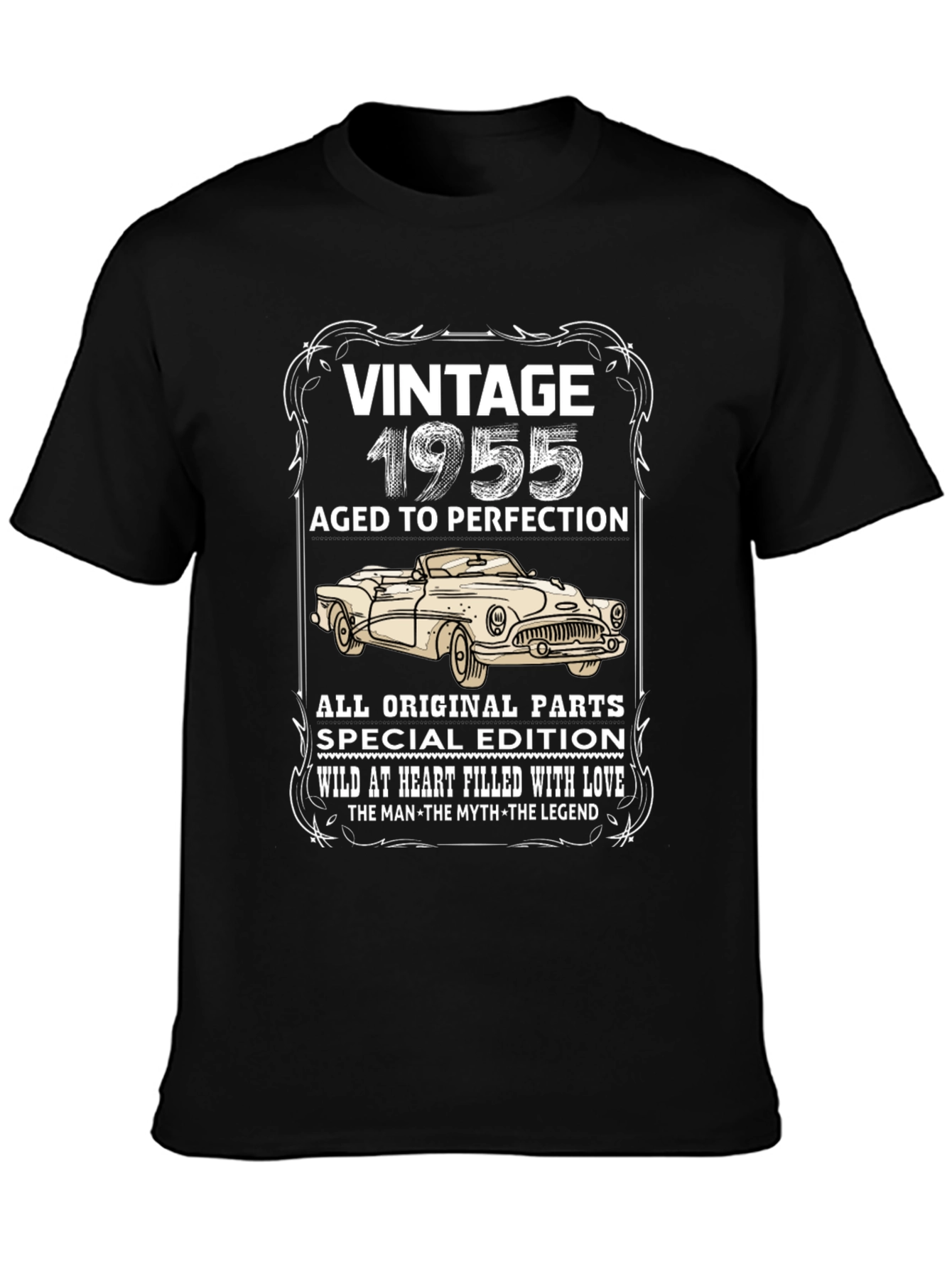 Black Vintage 1955 Aged To Perfection Car T-Shirt view 3