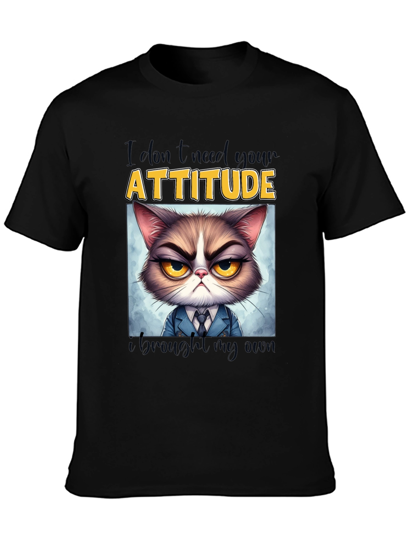 Black Grumpy Cat Attitude T-Shirt - Funny Graphic Tee view 3