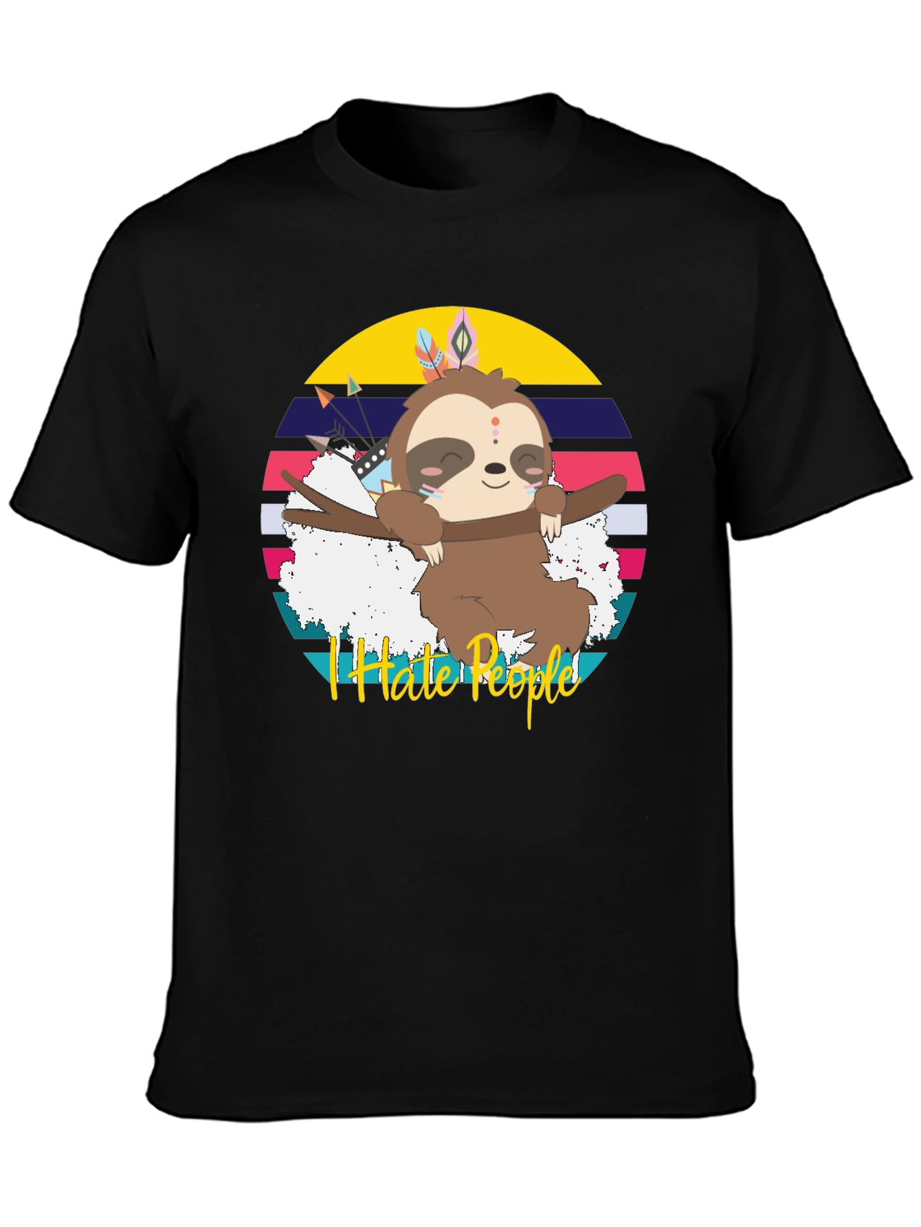 Black I Hate People Sloth Graphic T-Shirt view 3