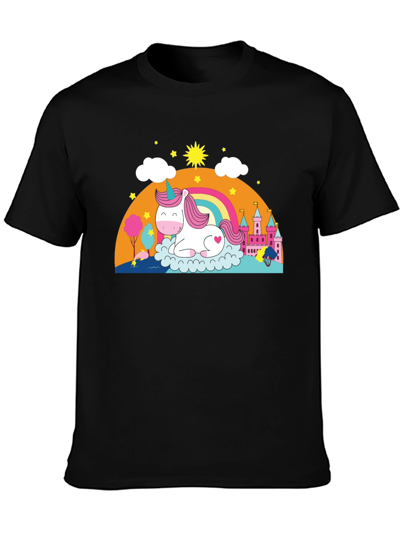 Black Unicorn Rainbow Castle Graphic Tee - Black Cotton Blend view 3