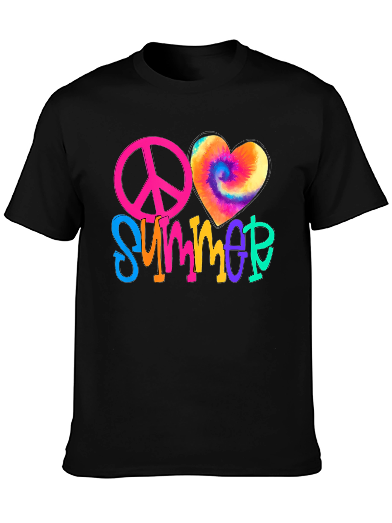Black Peace Love Summer Tie-Dye Heart Graphic Tee view 3