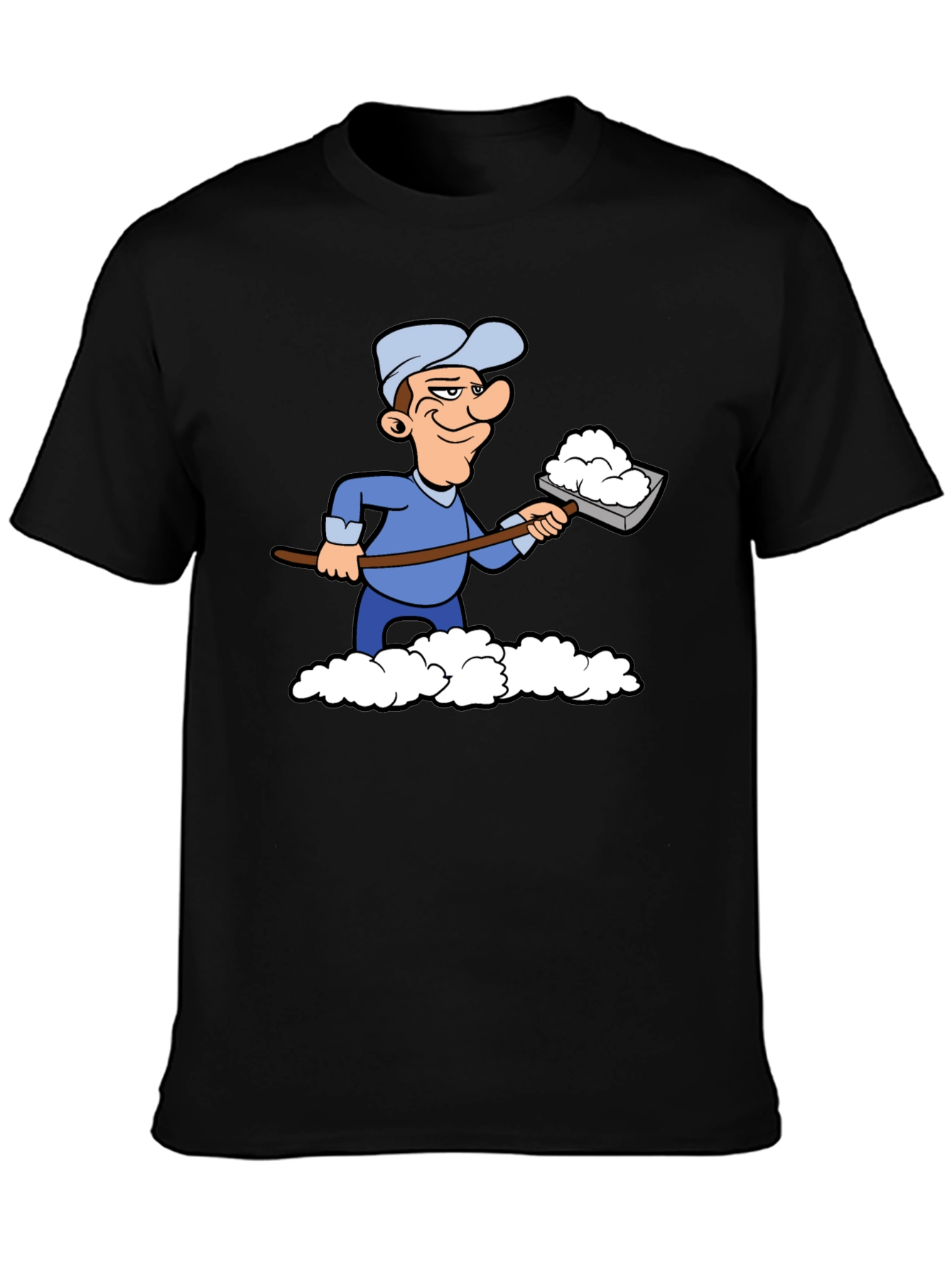 Black Funny Snow Shoveler Cartoon Black T-Shirt view 3