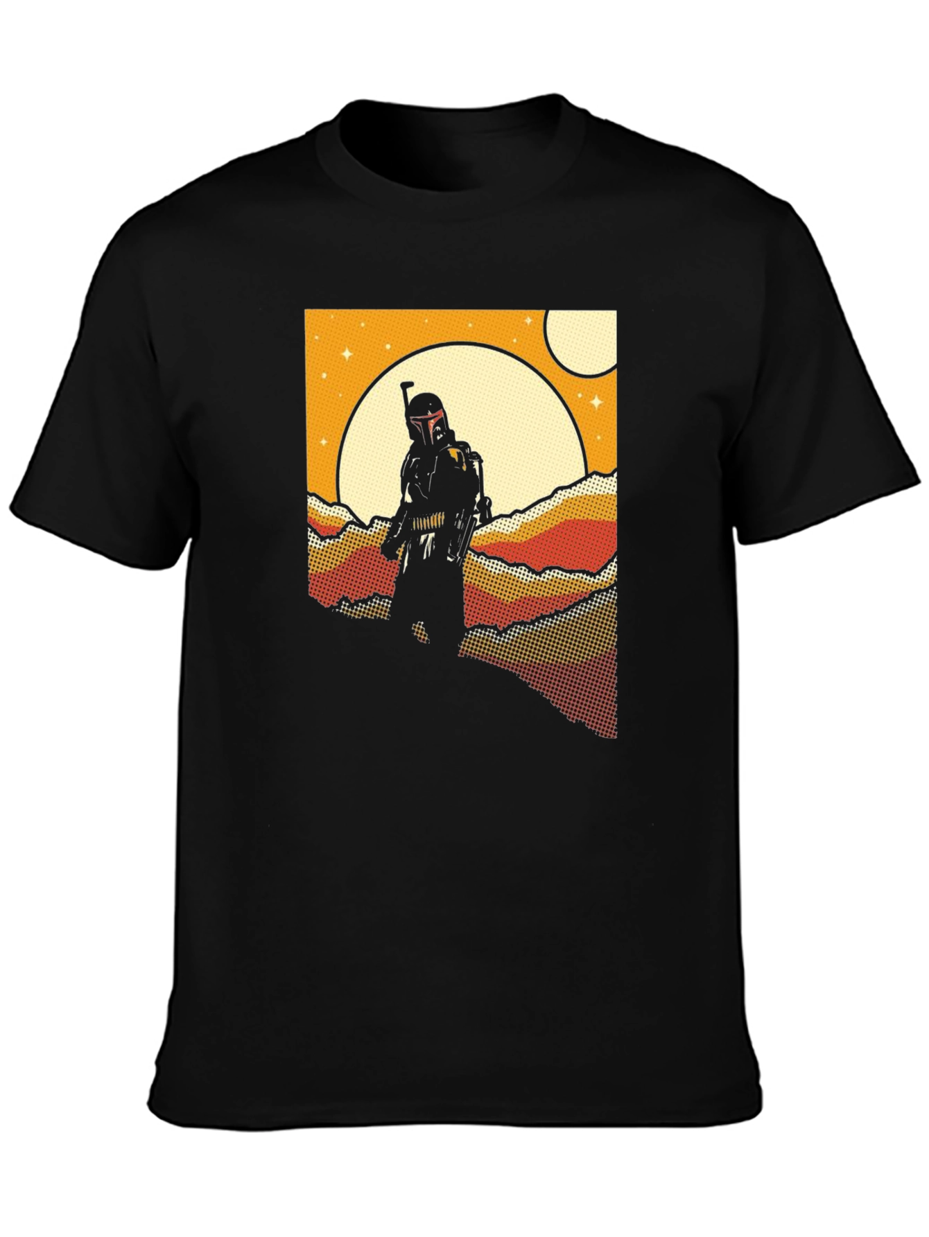 Black Retro Sci-Fi T-Shirt: Bounty Hunter Scene view 3
