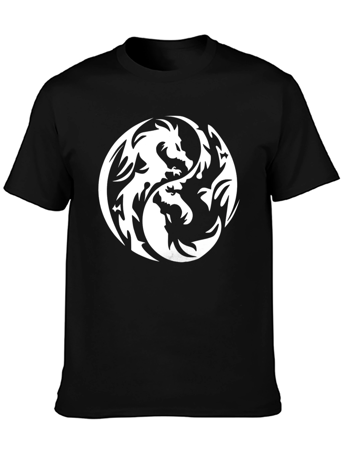 Black Yin Yang Dragon Graphic Tee - Black Cotton T-Shirt view 3