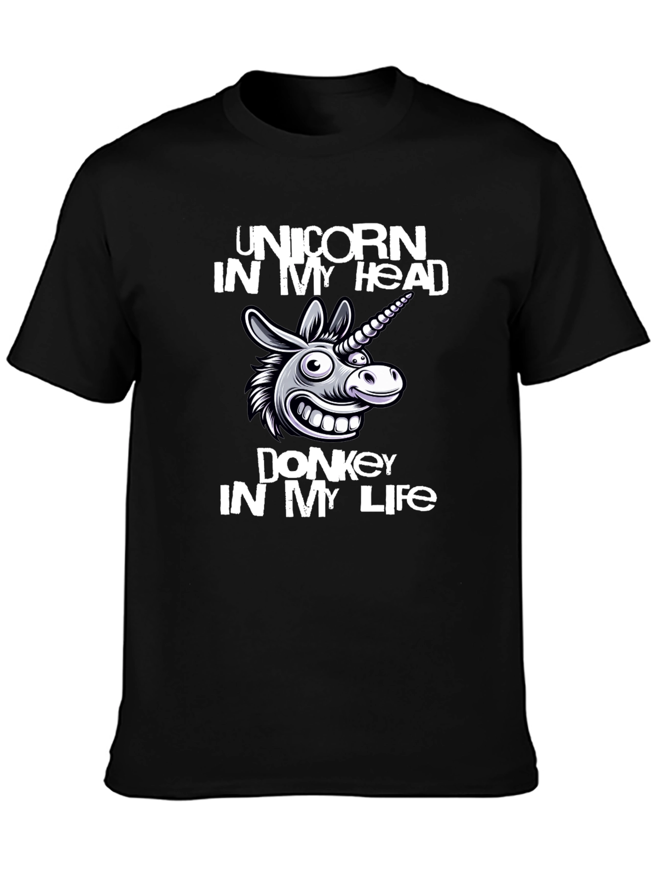 Black Unicorn Donkey Graphic Tee - Men's Black Cotton T-Shirt view 3