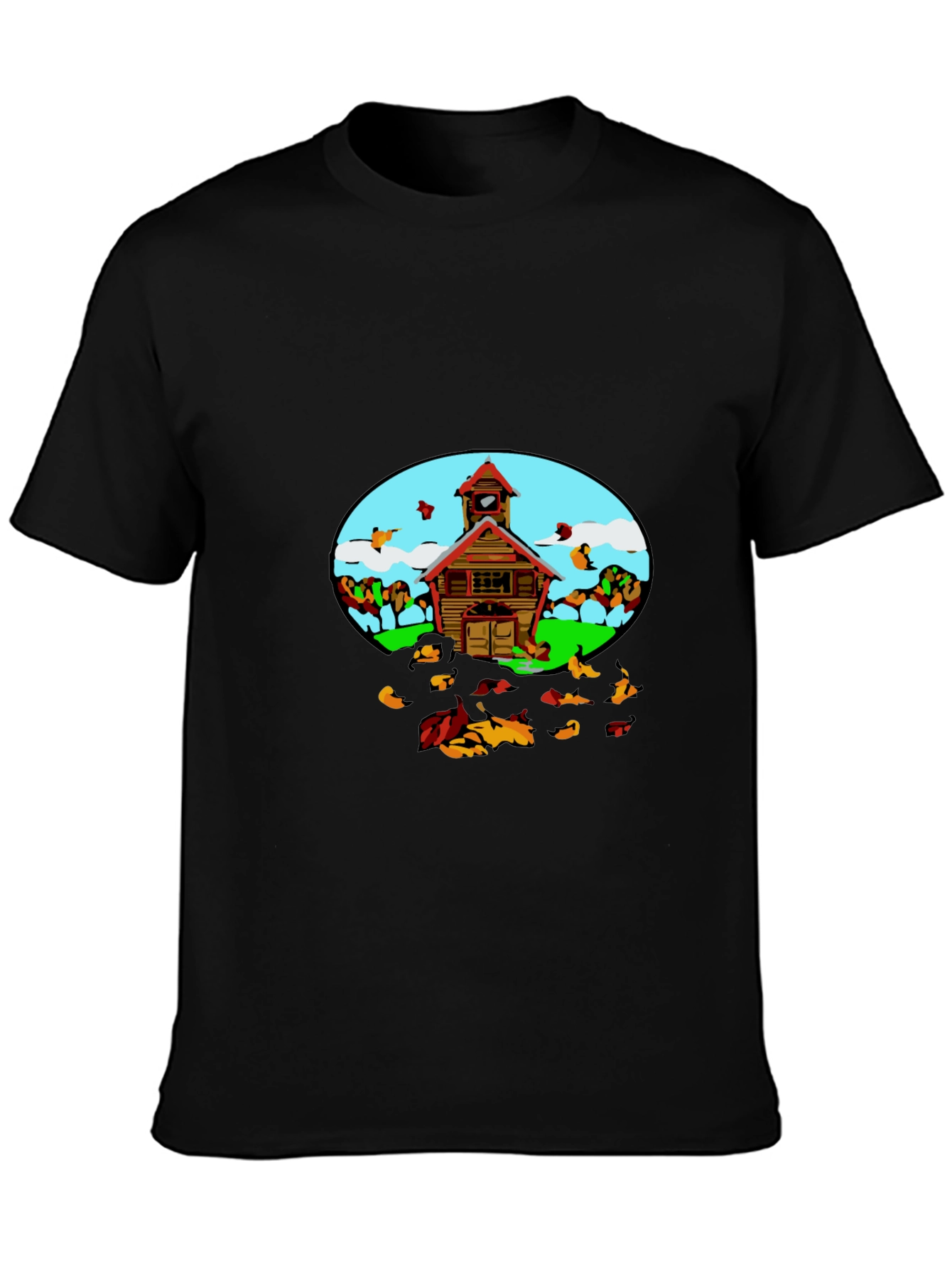 Black Cartoon Schoolhouse T-Shirt - Fun Graphic Tee view 3