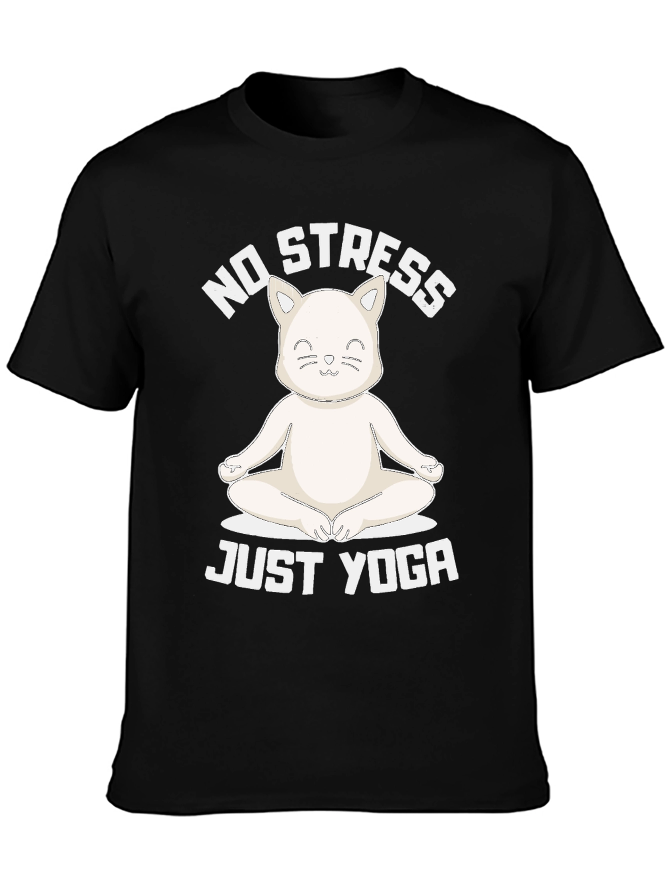 Black No Stress Just Yoga Cat T-Shirt view 3