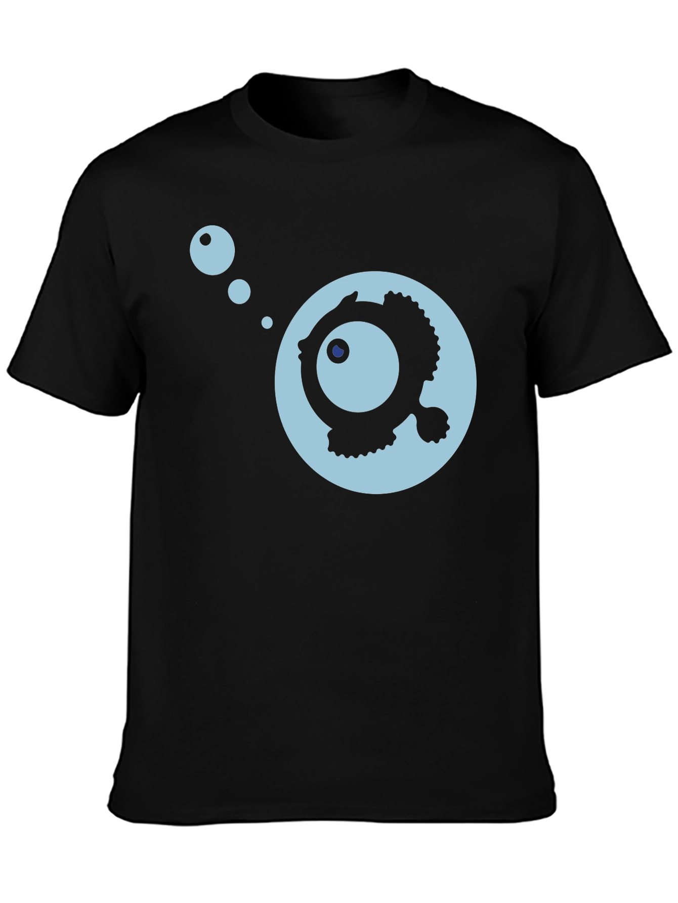 Black Cartoon Fish Graphic Black T-Shirt view 3
