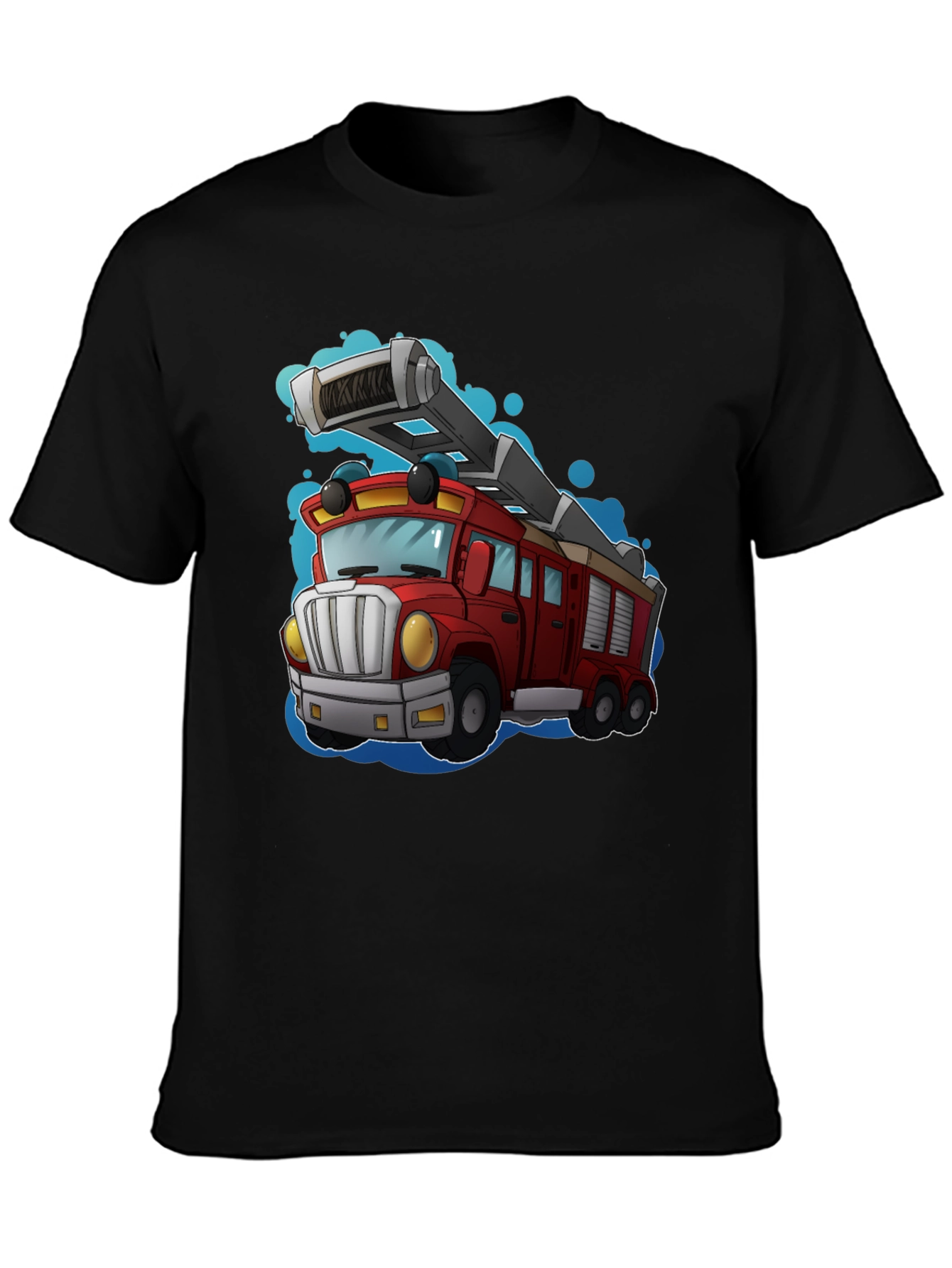 Black Cartoon Fire Truck T-Shirt view 3