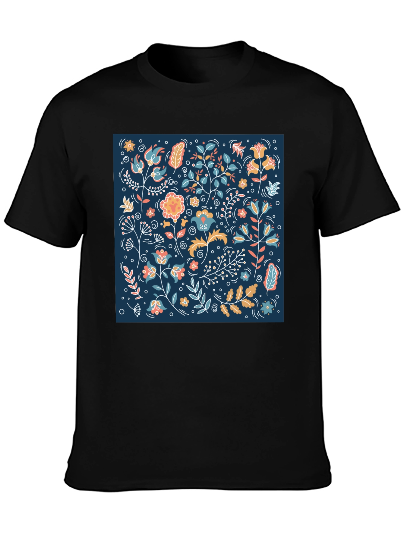 Black Floral Pattern Black T-Shirt view 3