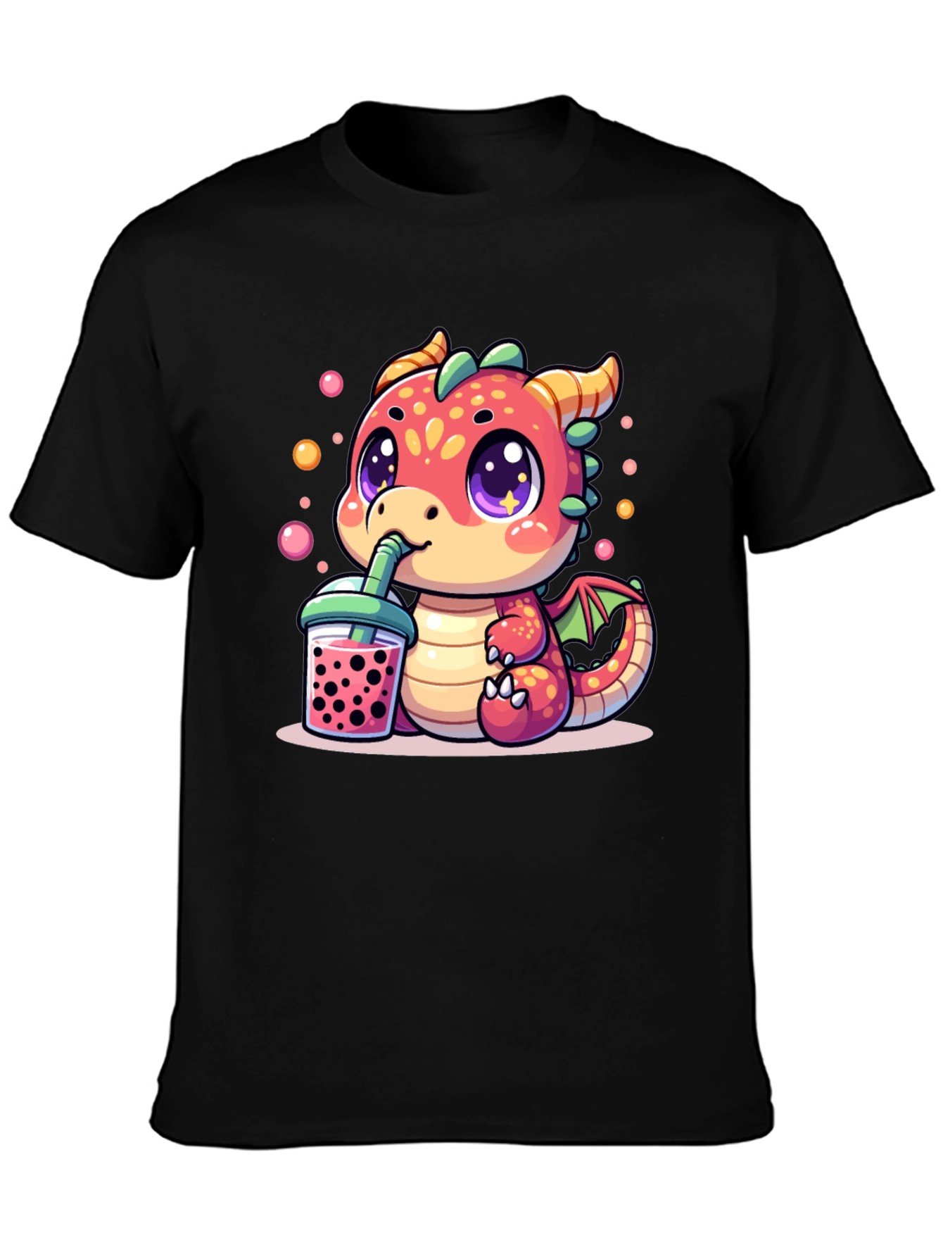 Black Cute Dragon Boba Tea T-Shirt view 3