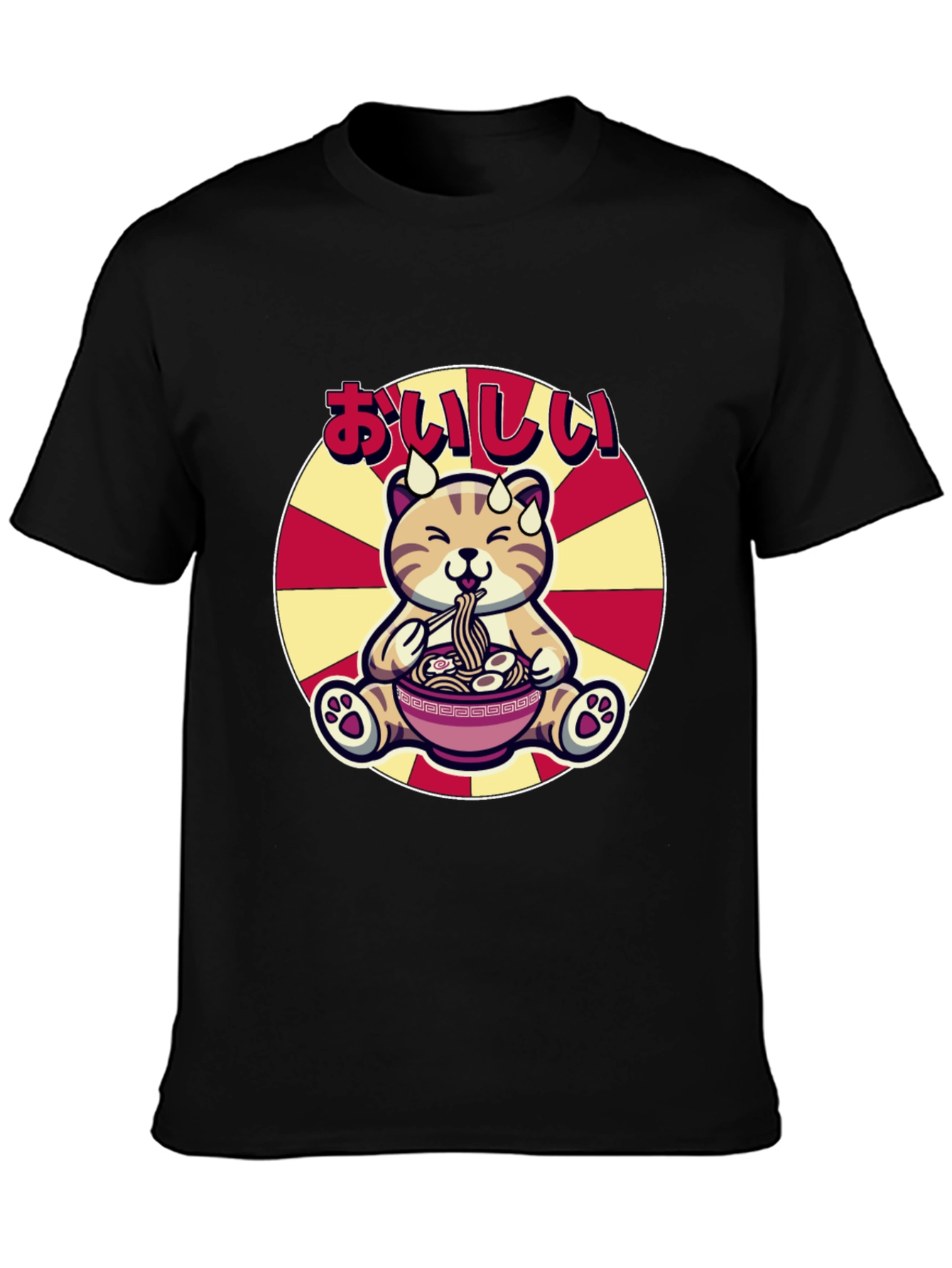 Black Cute Ramen Cat T-Shirt - Delicious Graphic Tee view 3