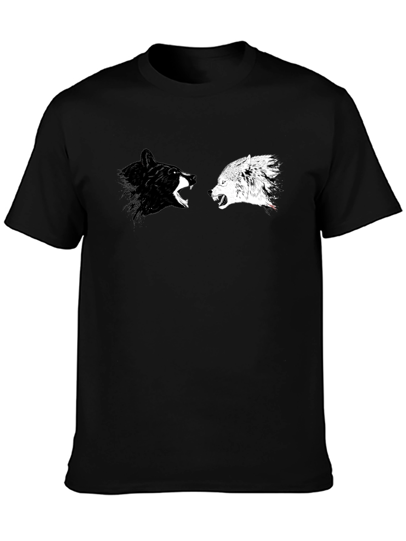 Black Yin Yang Wolves Graphic Tee - Black Cotton T-Shirt view 3