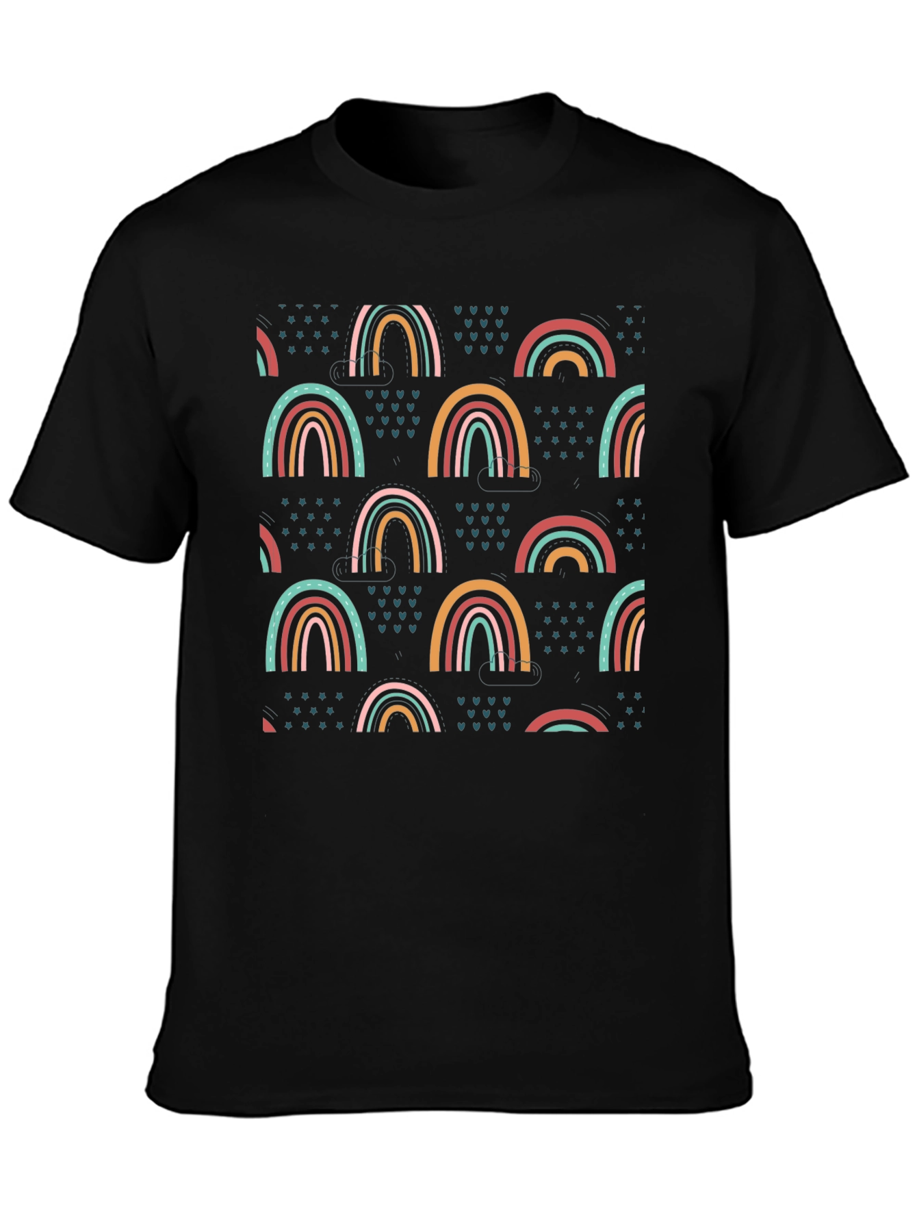 Black Rainbow Pattern Black T-Shirt view 3