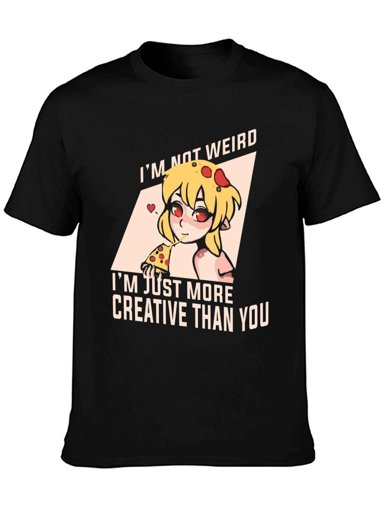 Black Creative Weirdo Pizza Lover Tee view 3