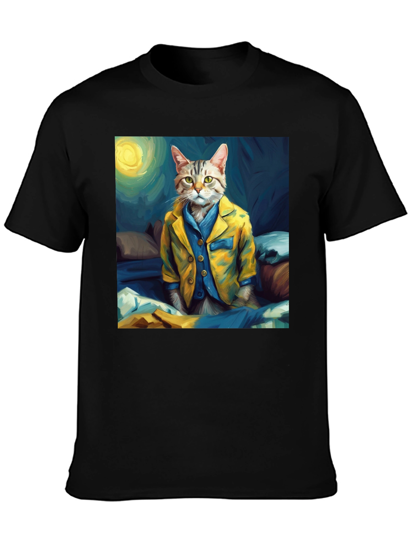 Black Cat in Pajamas T-Shirt - Artistic Animal Tee view 3