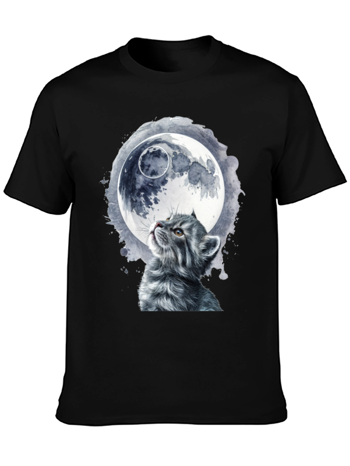 Black Cat & Moon Graphic T-Shirt - Unique Black Tee view 3