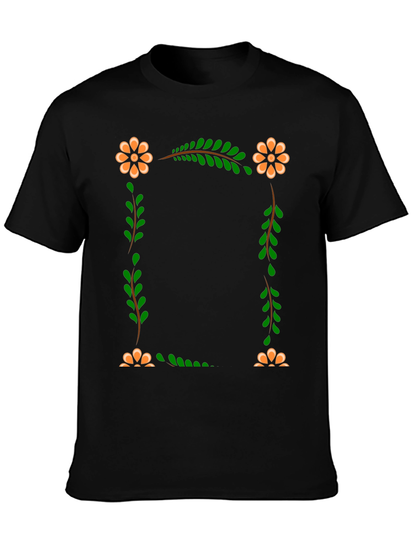 Black Floral Frame Black T-Shirt view 3