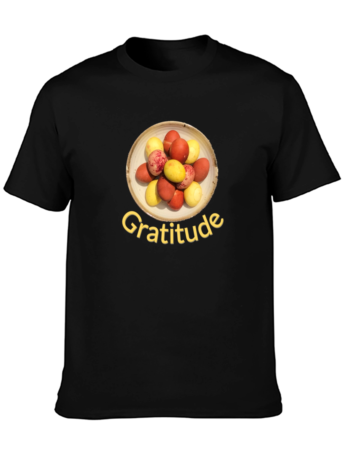 Black Gratitude T-Shirt: Colorful Egg Design, Soft Cotton Blend view 3