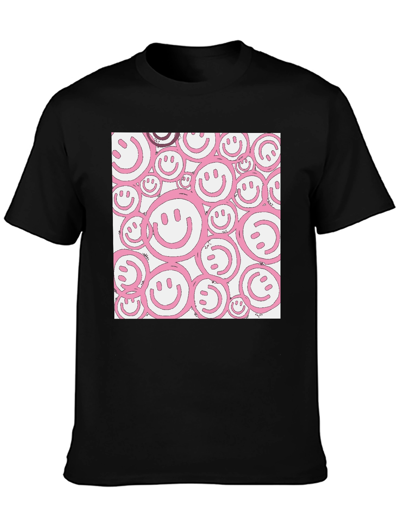 Black Pink Smiley Face Graphic Black T-Shirt view 3