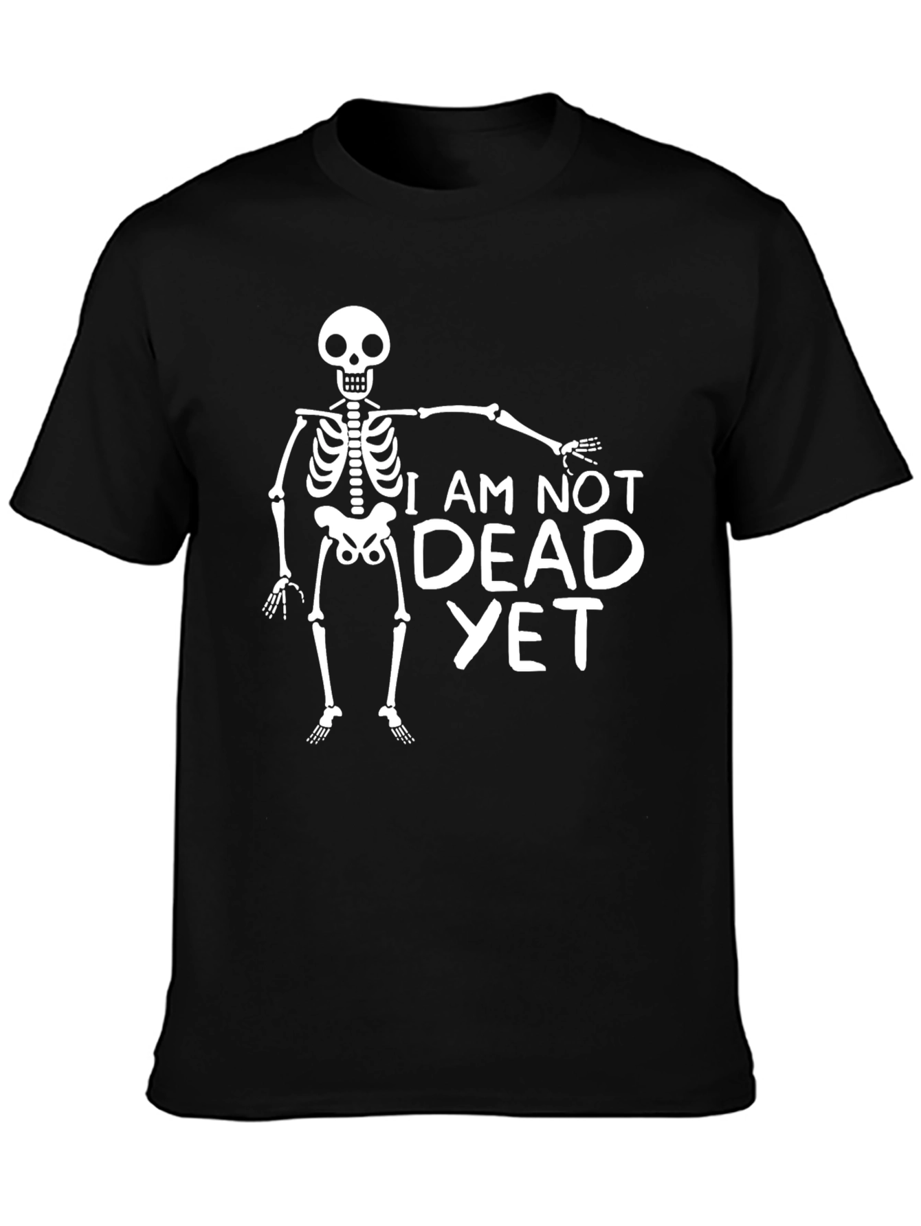 Black Humorous "I Am Not Dead Yet" Skeleton T-Shirt view 3