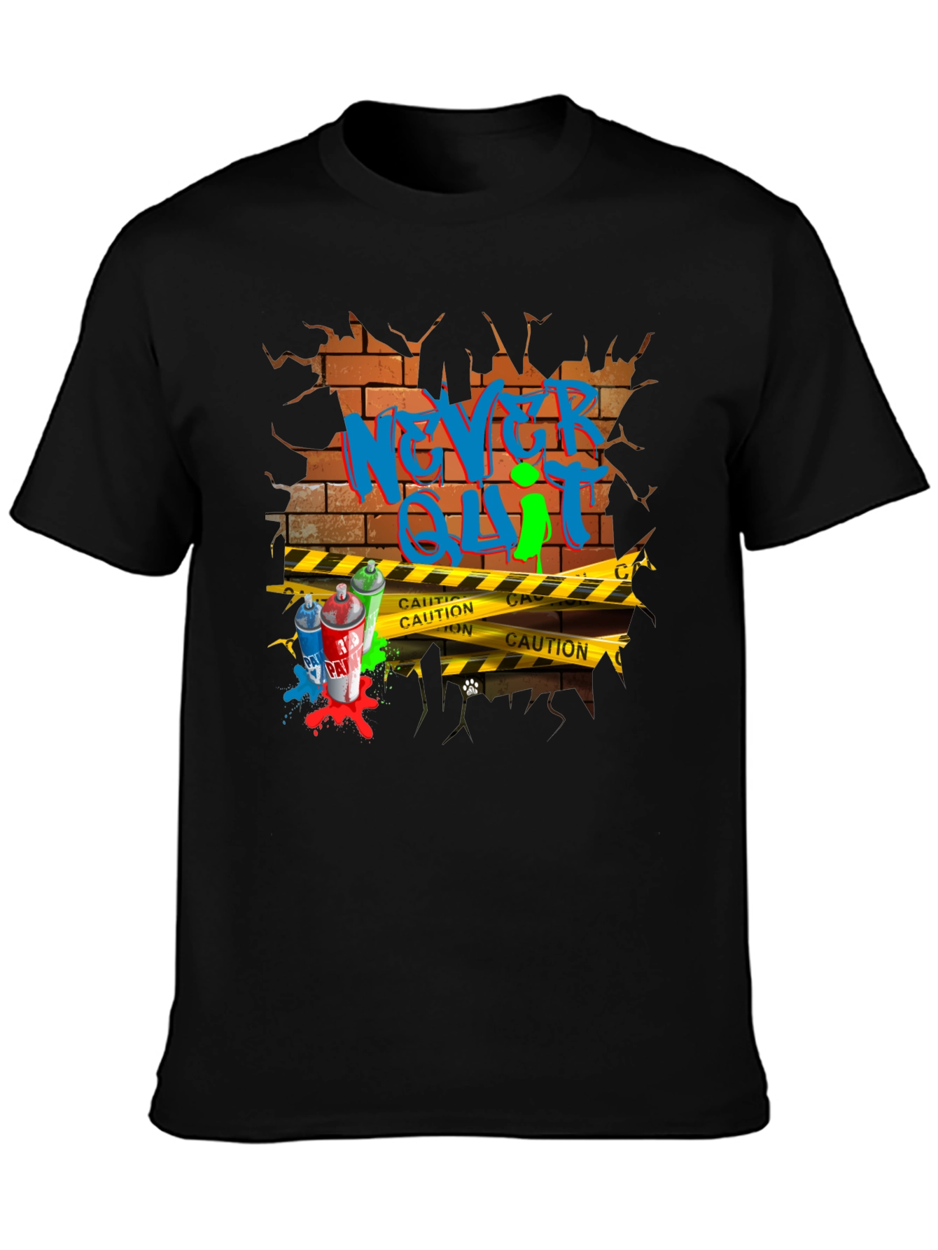 Black Never Quit Graffiti Brick Wall T-Shirt view 3