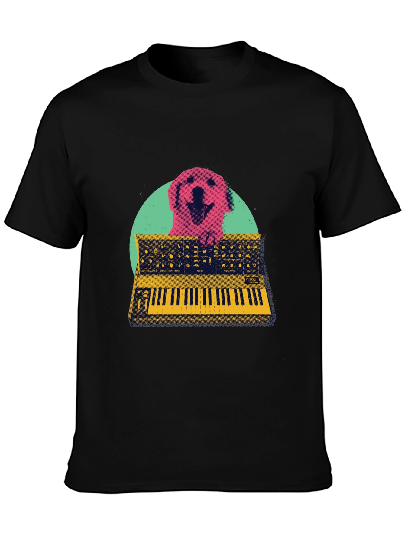 Black Retro Dog Synthesizer T-Shirt - Music Lover Tee view 3