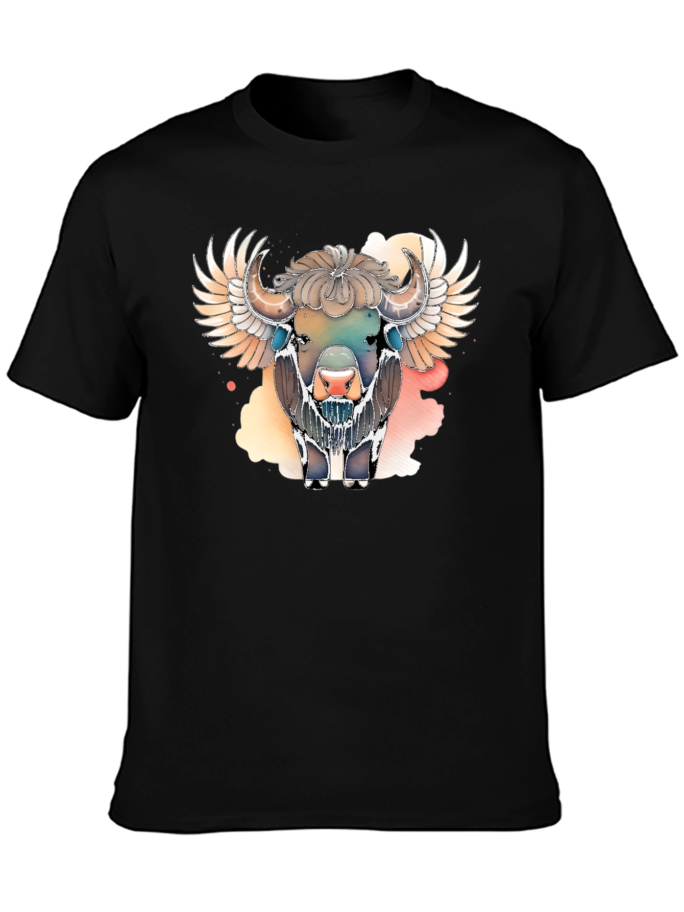 Black Winged Bison Graphic Tee - Black Cotton Blend view 3