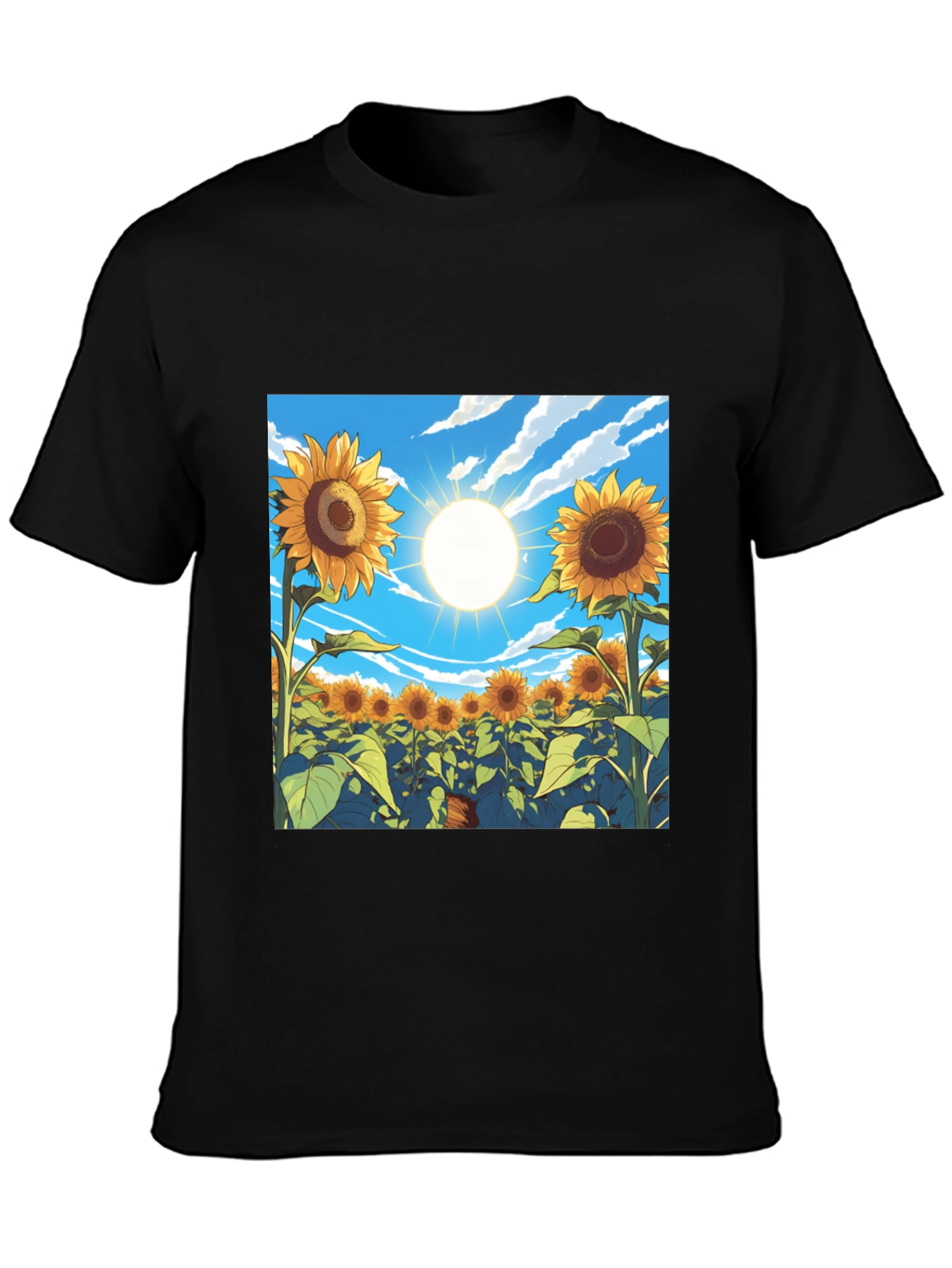Black Sunflower Field Graphic T-Shirt - Black view 3