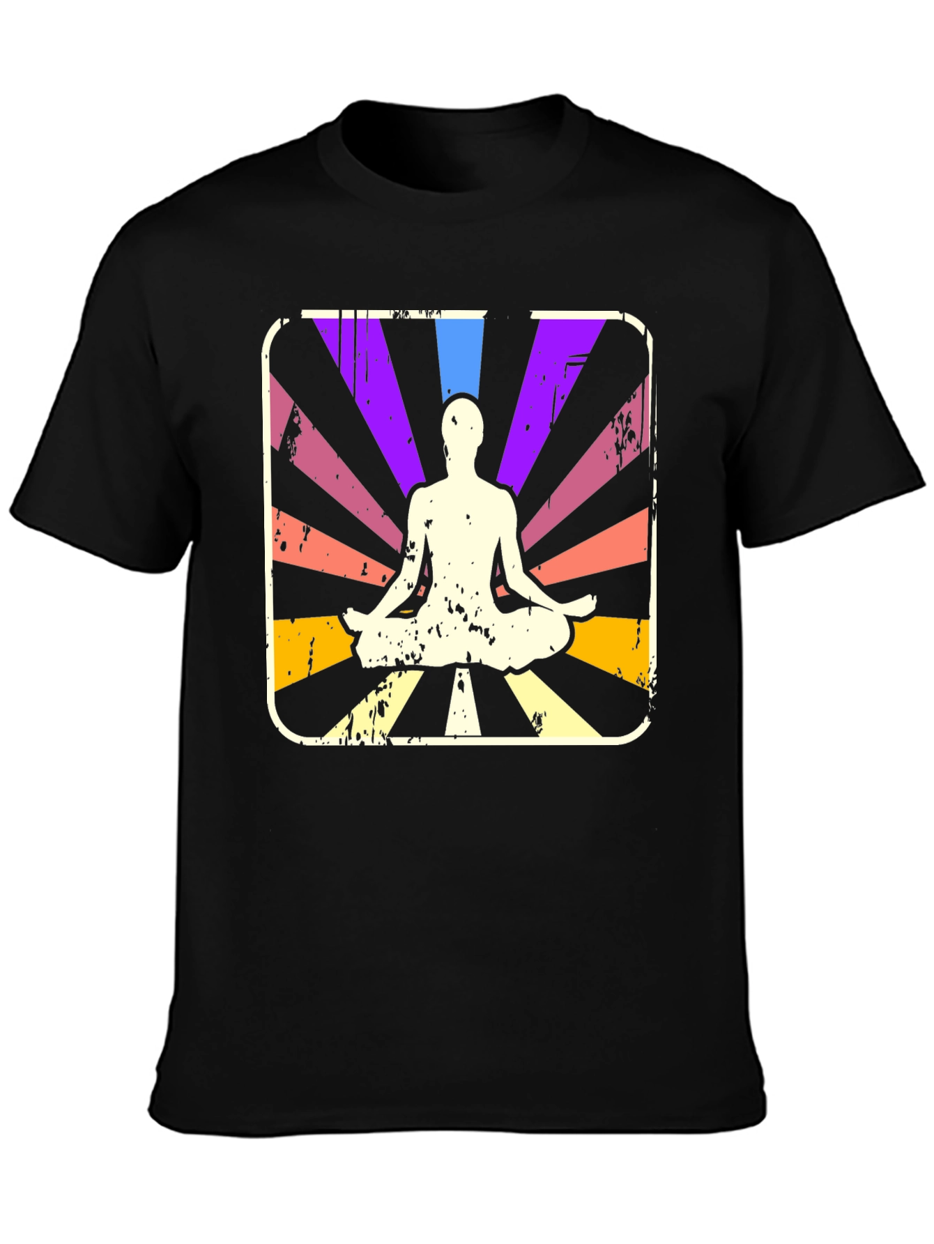 Black Yoga Meditation Graphic Tee - Retro Style view 3
