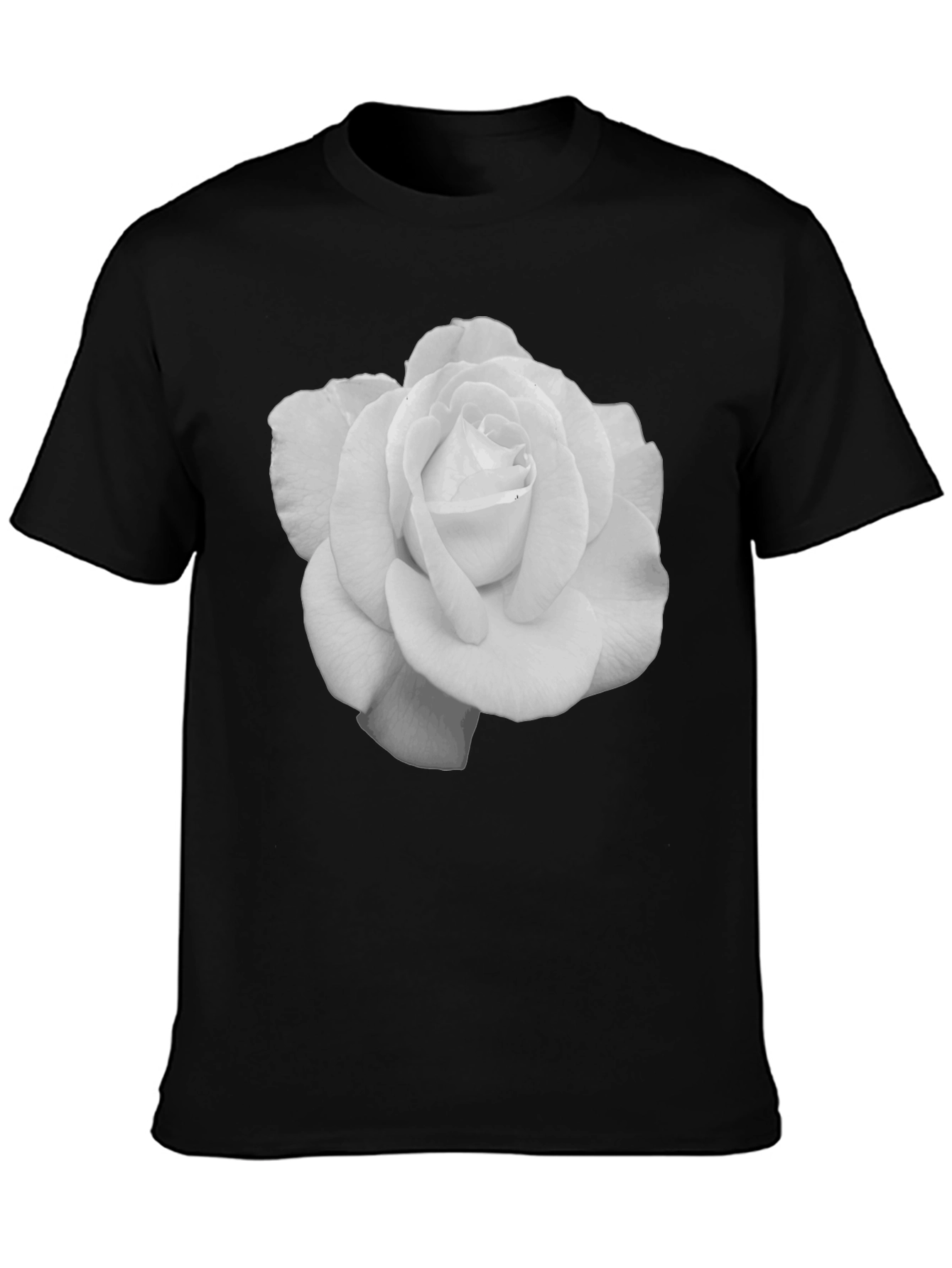 Black Elegant Rose Graphic Tee - Black Cotton T-Shirt view 3