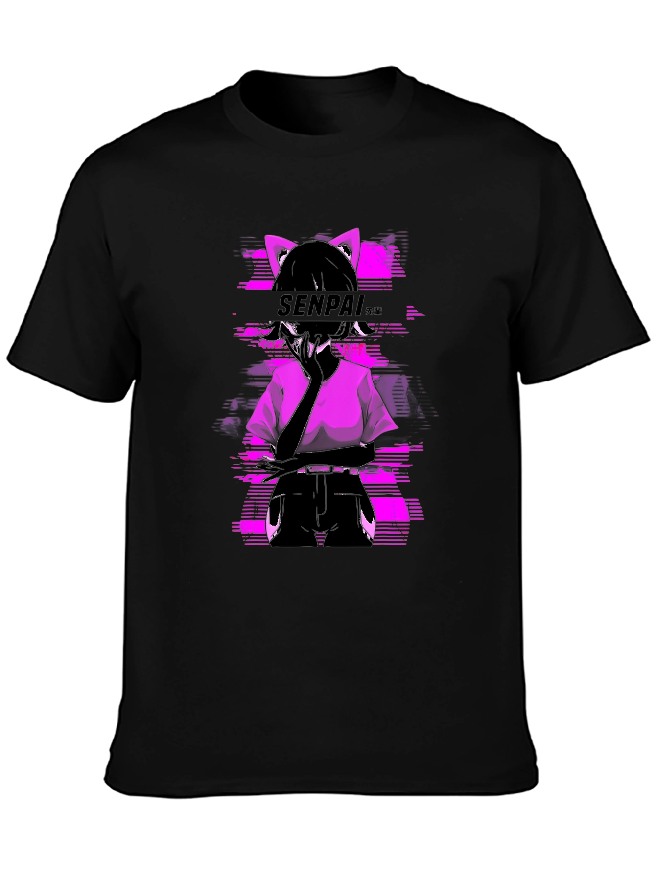 Black Senpai Anime Girl Graphic Tee - Black Cotton T-Shirt view 3